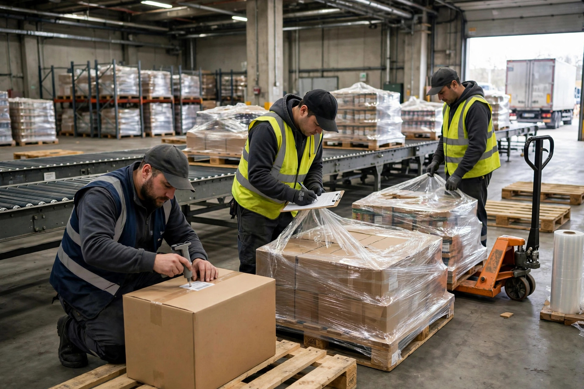 Estanterías de palés en un almacén multicliente con mercancía almacenada por zonas de lote