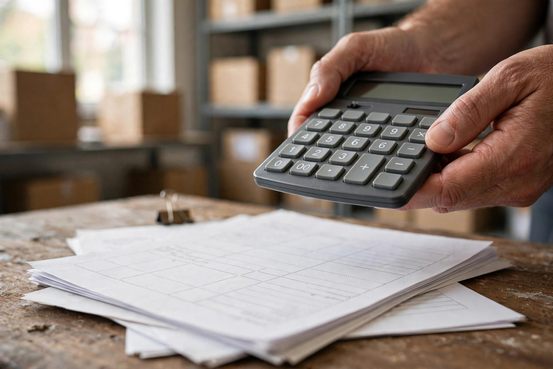 Revisando una factura de 3PL con una calculadora
