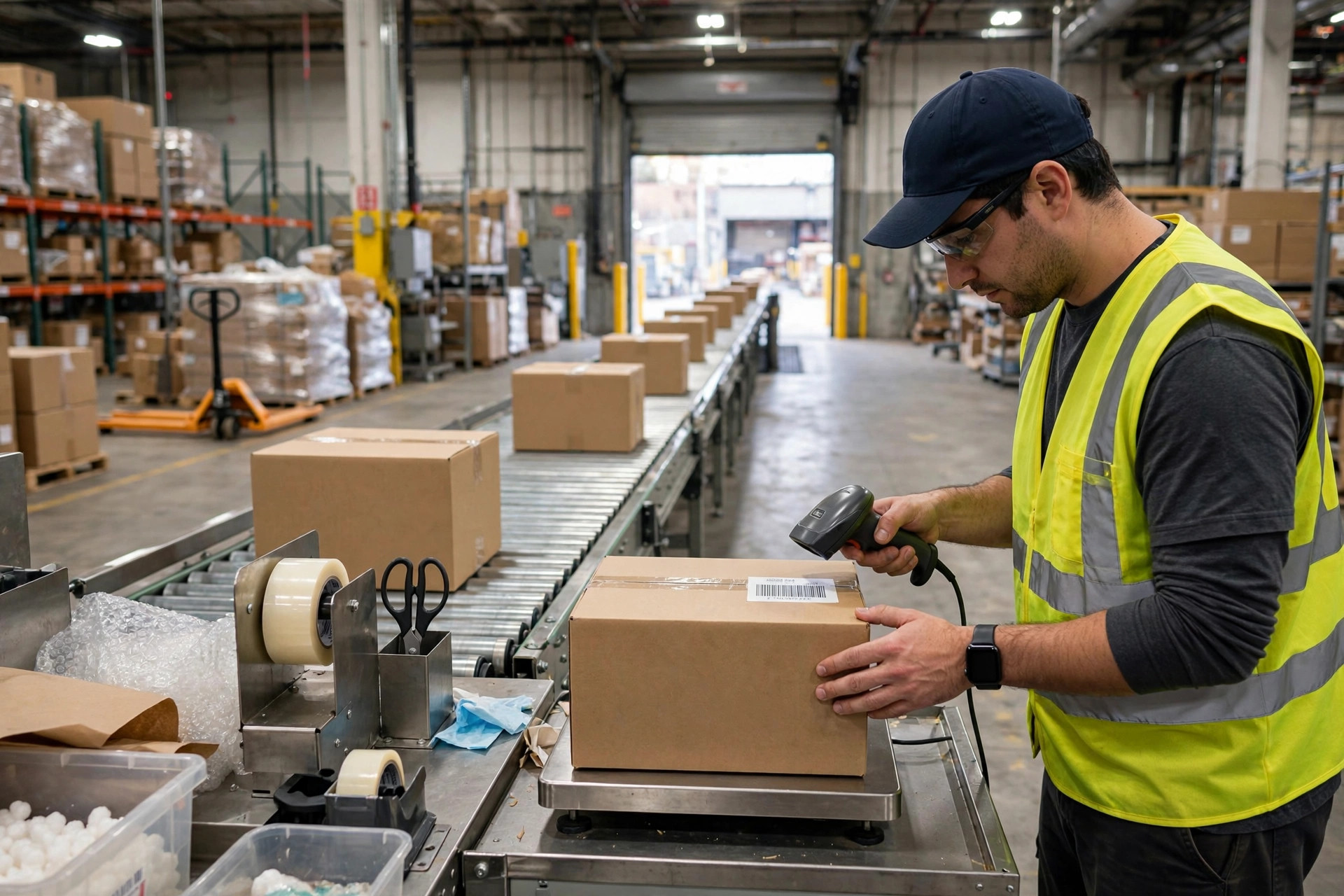 Scan de cartons à une station de vérification d'emballage et d'expédition