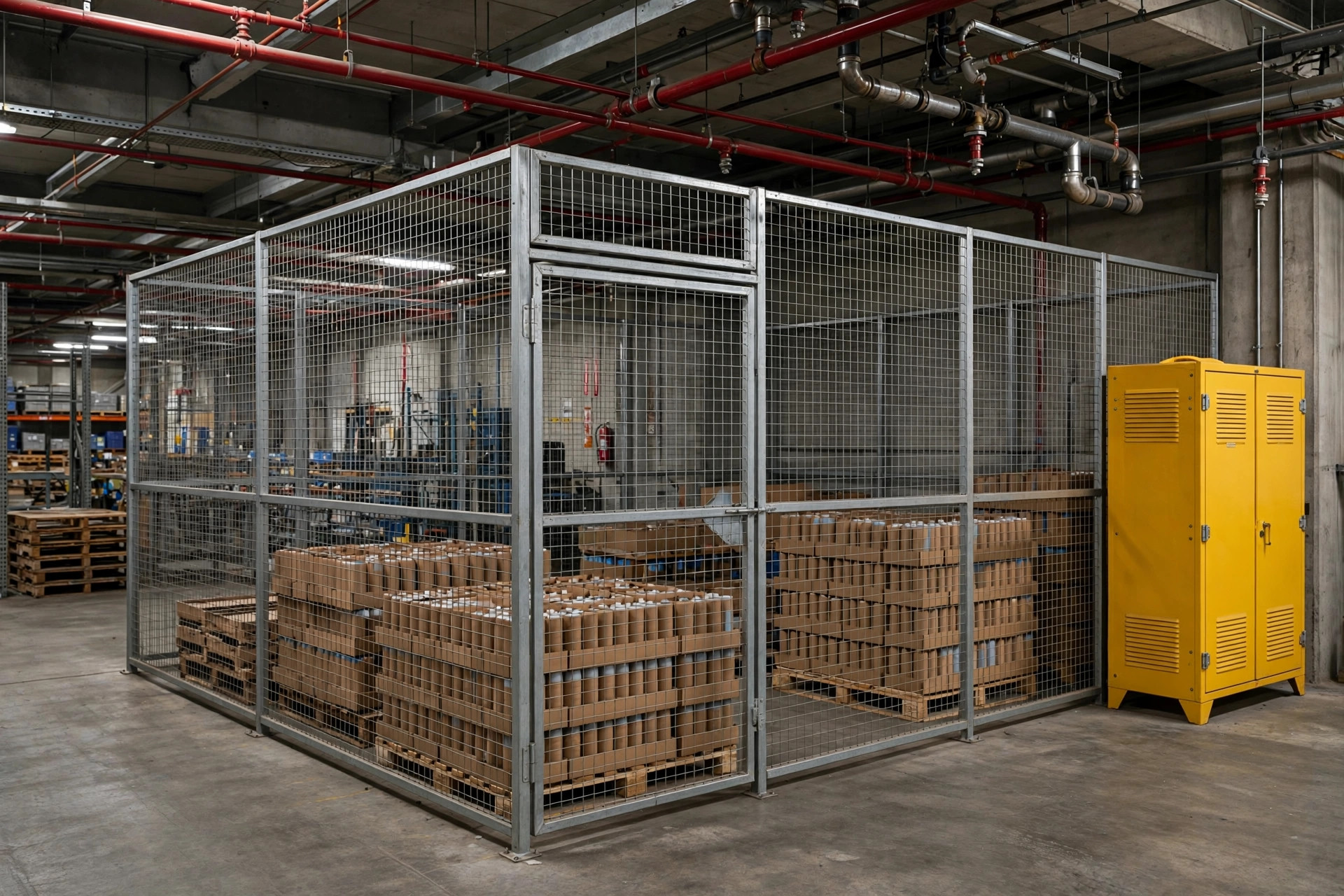 Segregated aerosol storage area in a warehouse