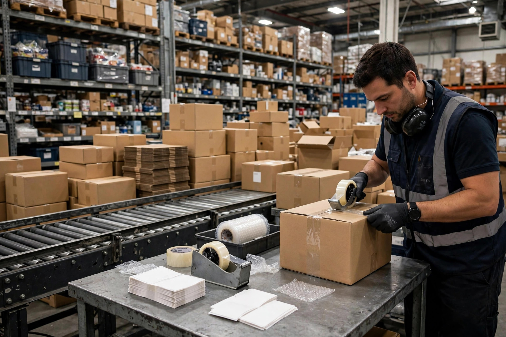 Warehouse packing station in action