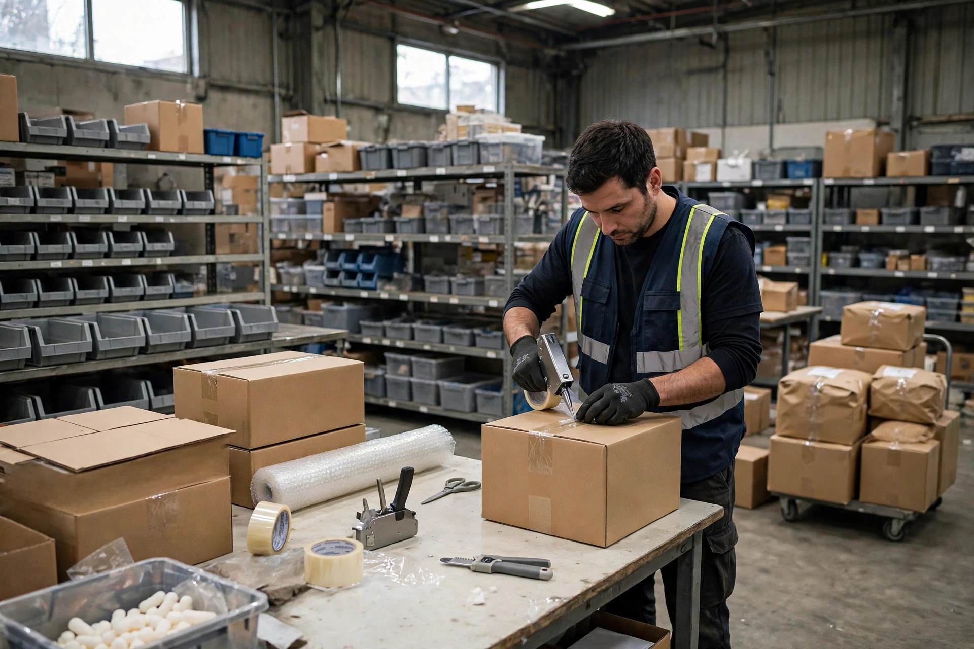 Packing station in a small warehouse: stocking decisions ultimately come down to real outbound volume