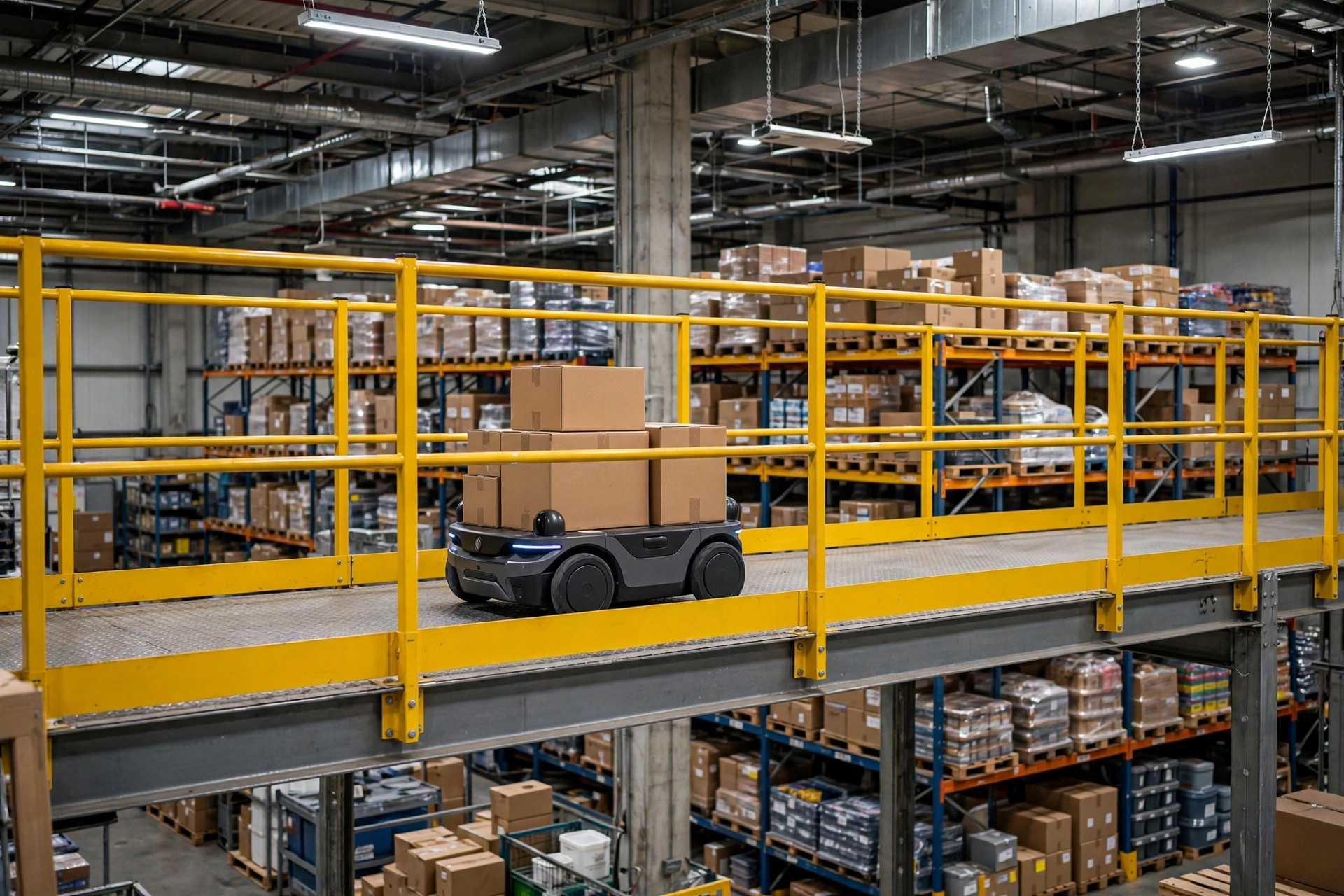AMR riding freight elevator in warehouse