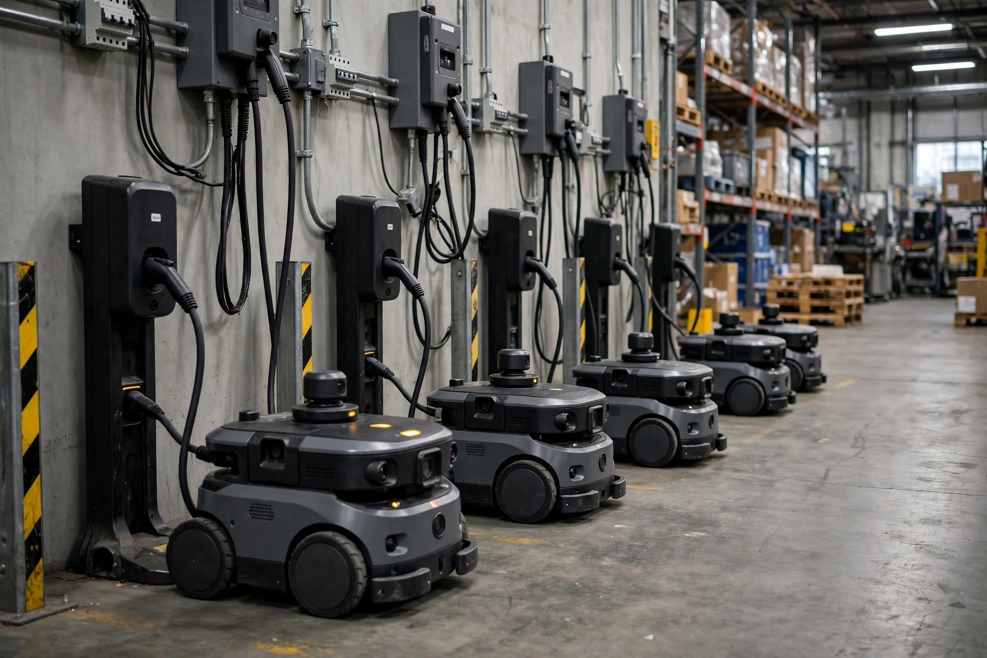 AMRs queuing at a charging zone
