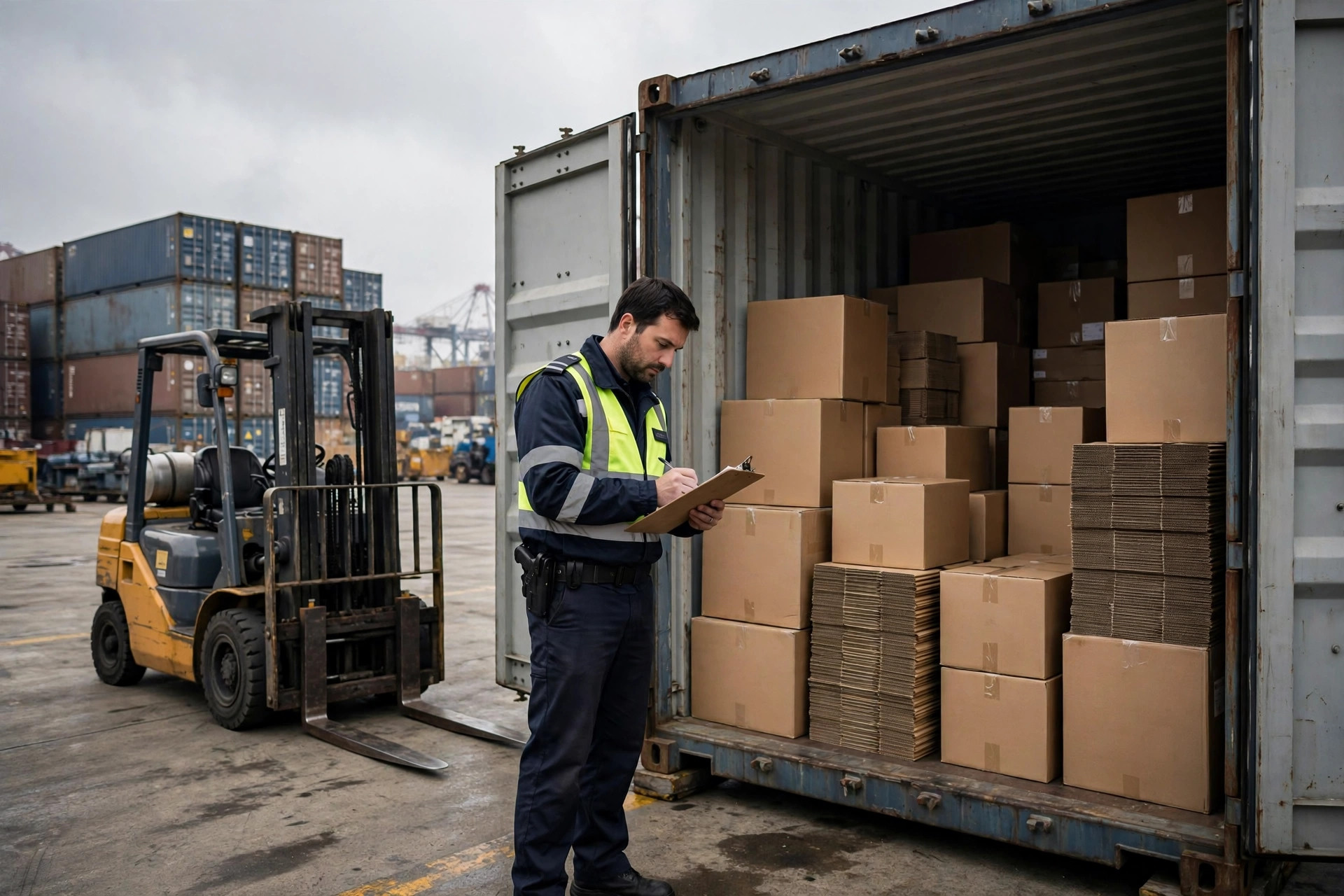 Inspección aduanera de un contenedor en el puerto de Buenos Aires