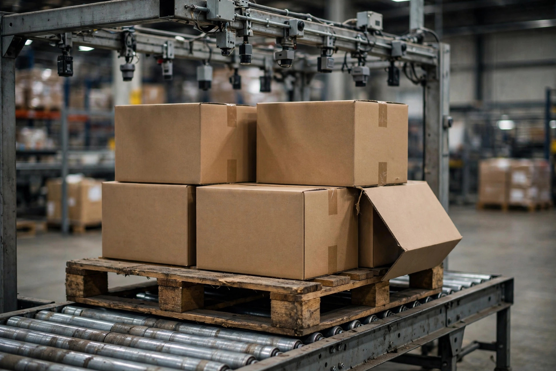 Pallet at an inbound inspection gate with load overhanging the pallet edge