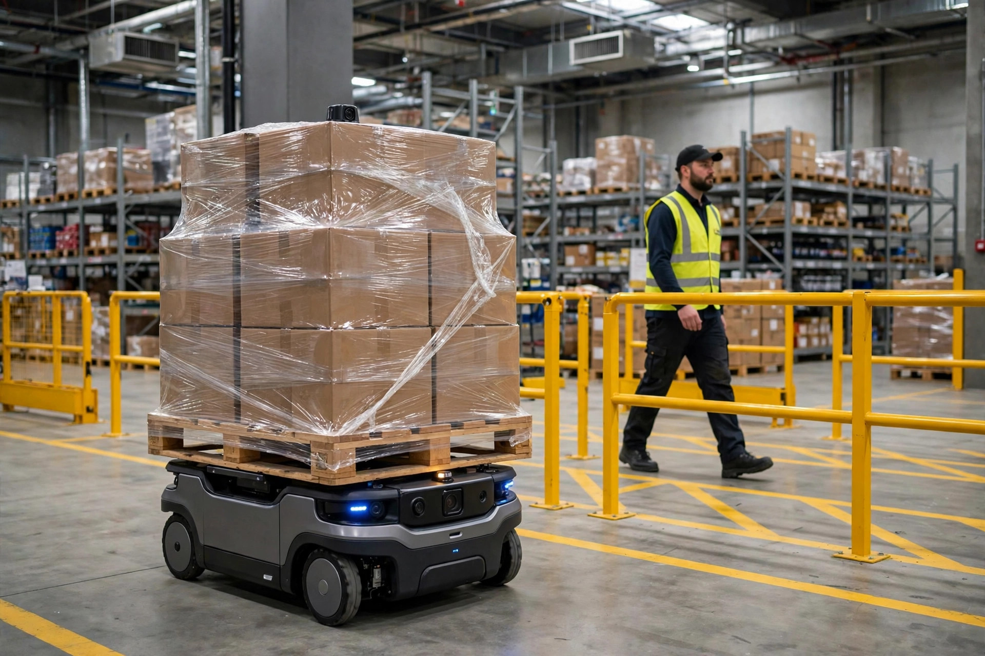 AMR operating in a safety-segregated automated warehouse