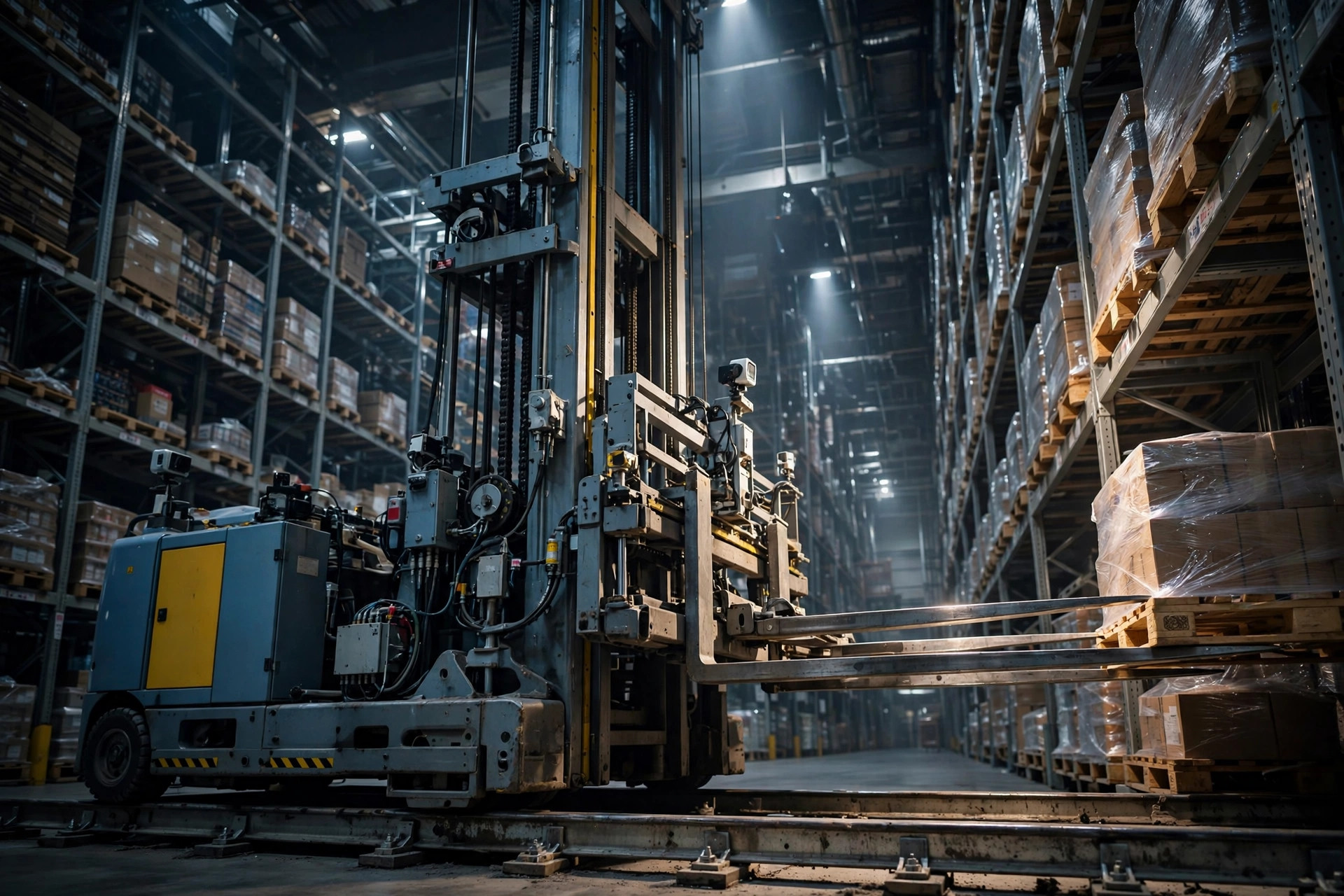High-bay racking retrofit work inside an older warehouse