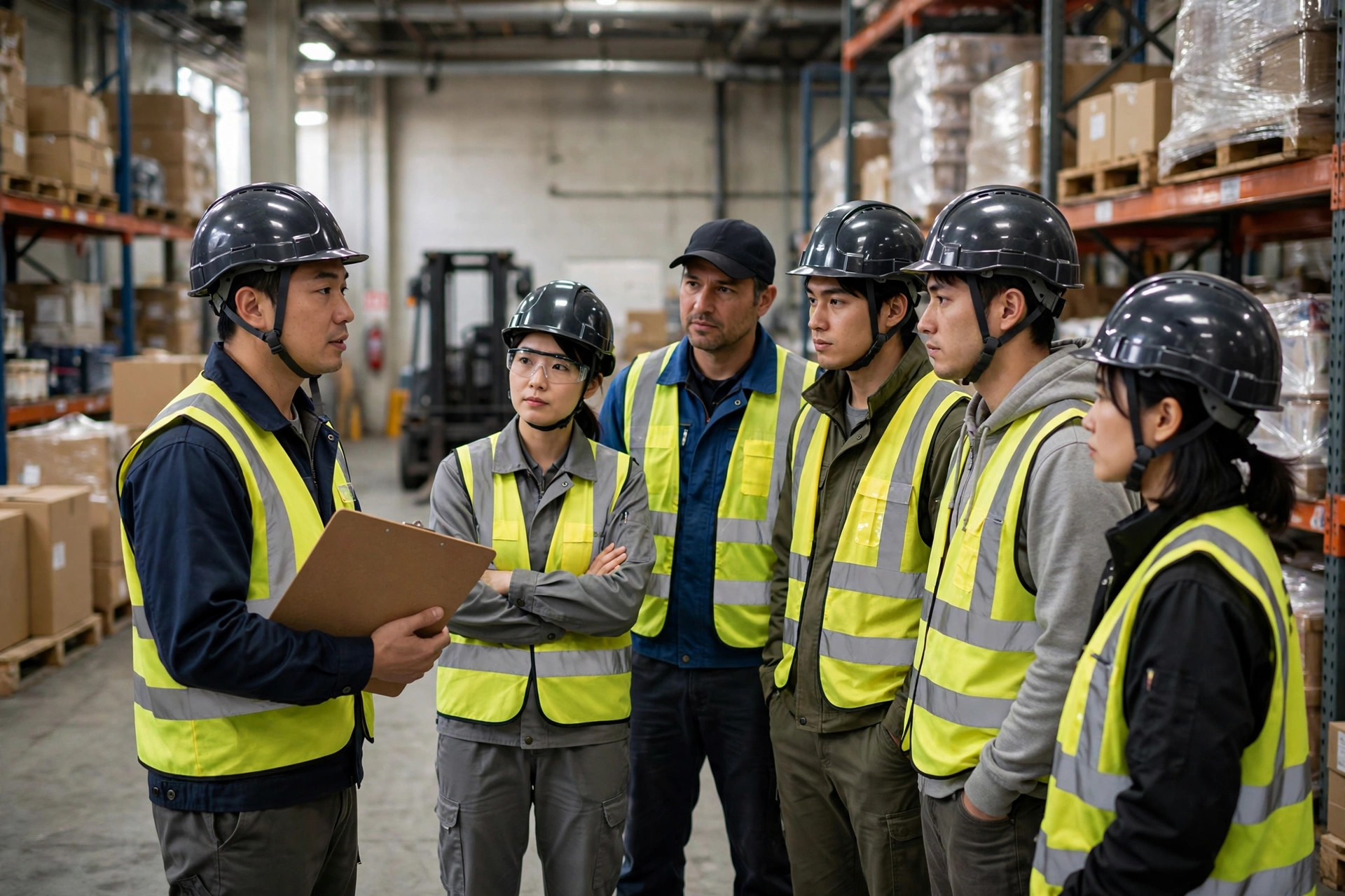 Warehouse workers in a training session