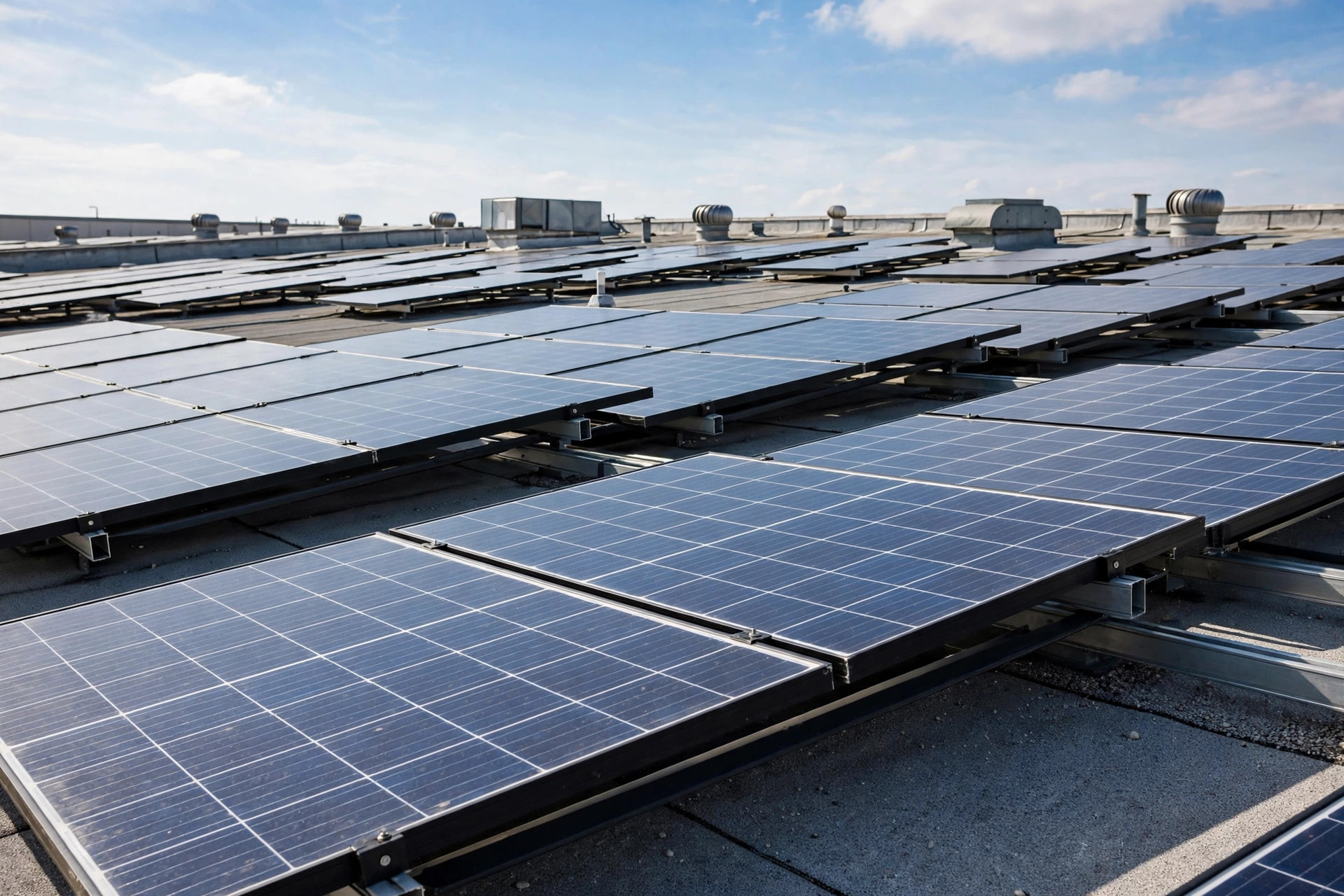 Rooftop solar panels on a warehouse: one of the most common WAIRE point-earning moves