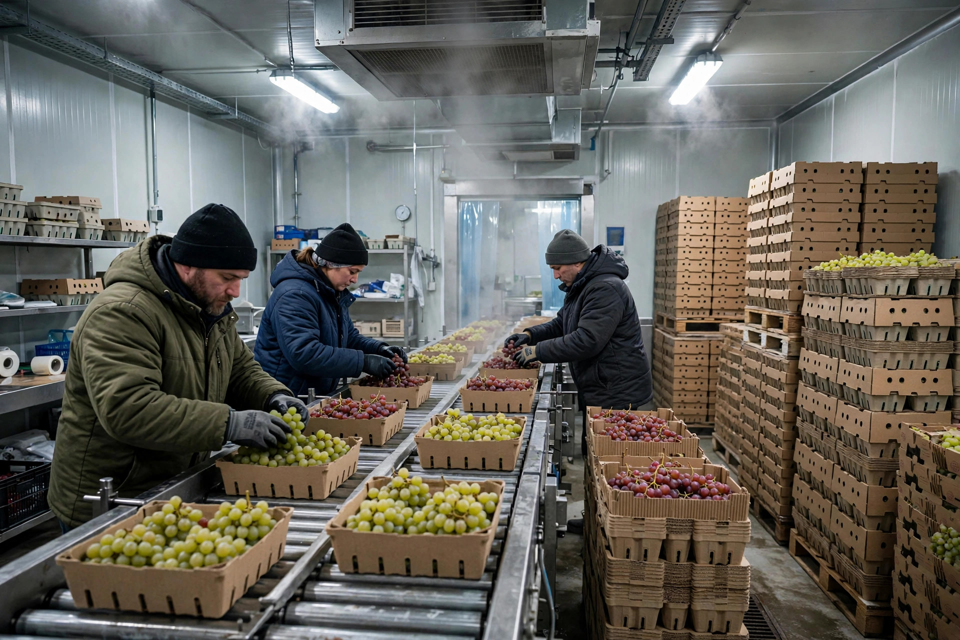 Reefer containers of table grapes staged at the port cold chain yard