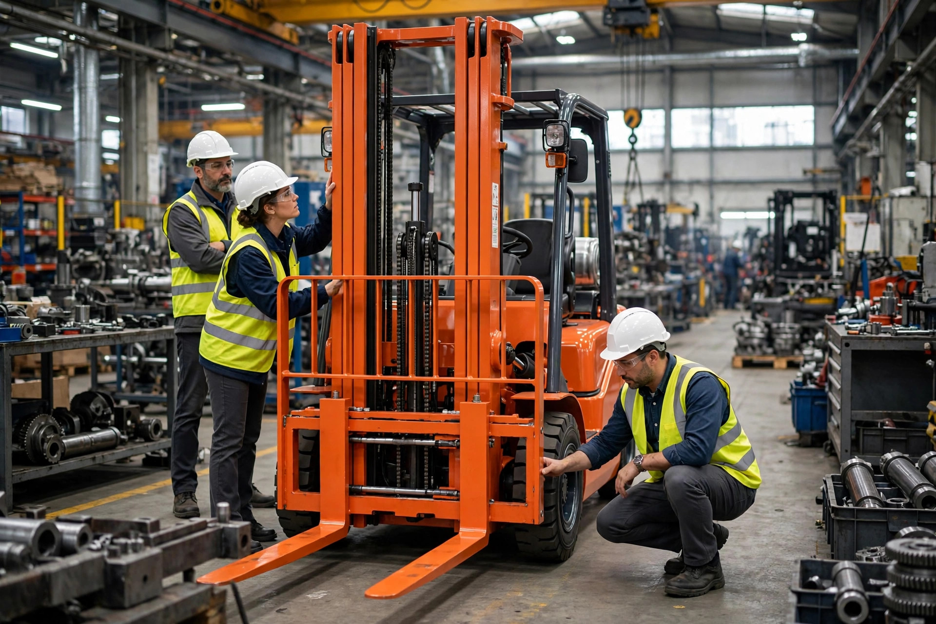 Factory final inspection of a new forklift