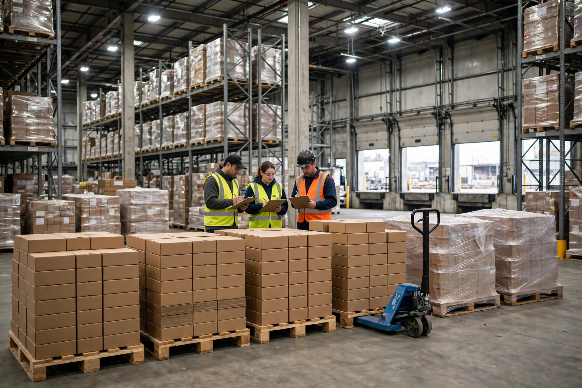 Staged pallets queued at the receiving dock
