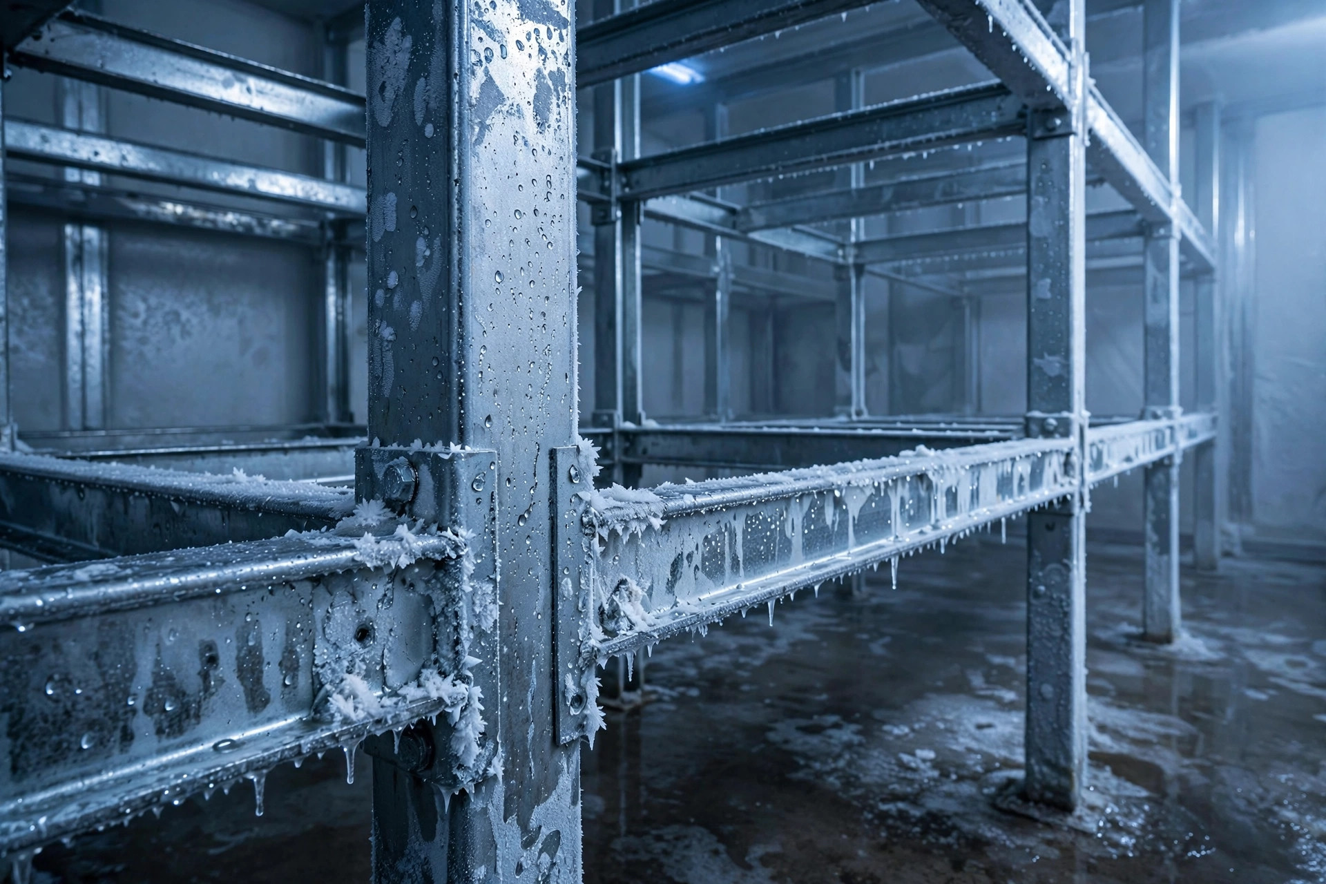 Cold storage rack corrosion protection