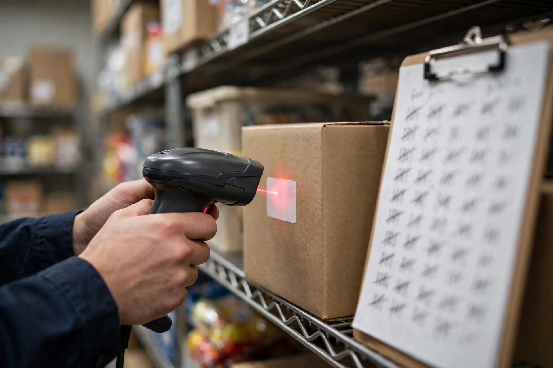 Cycle count in a small warehouse: scanning inventory to verify stock