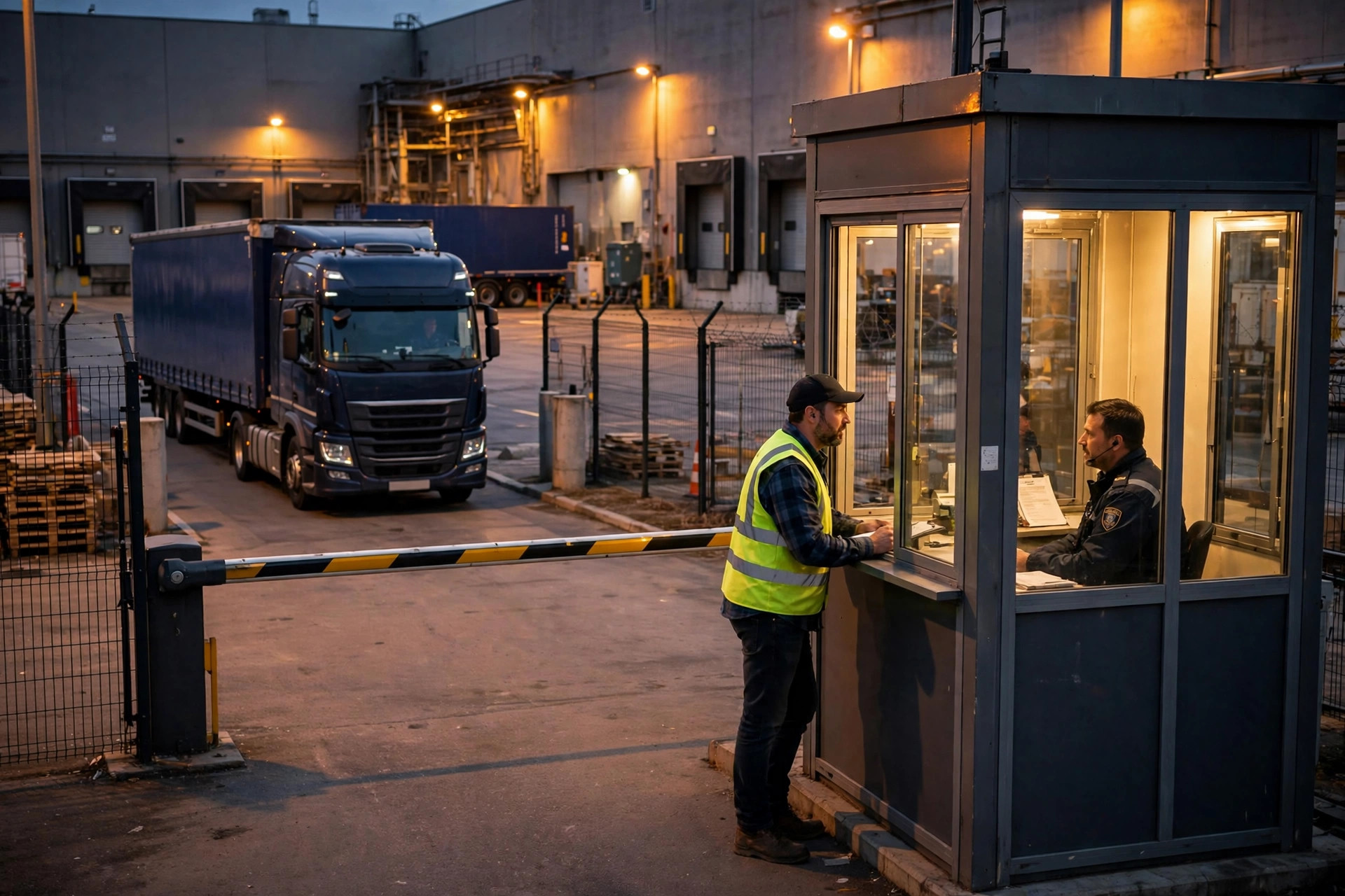 Camión registrándose en la puerta del almacén