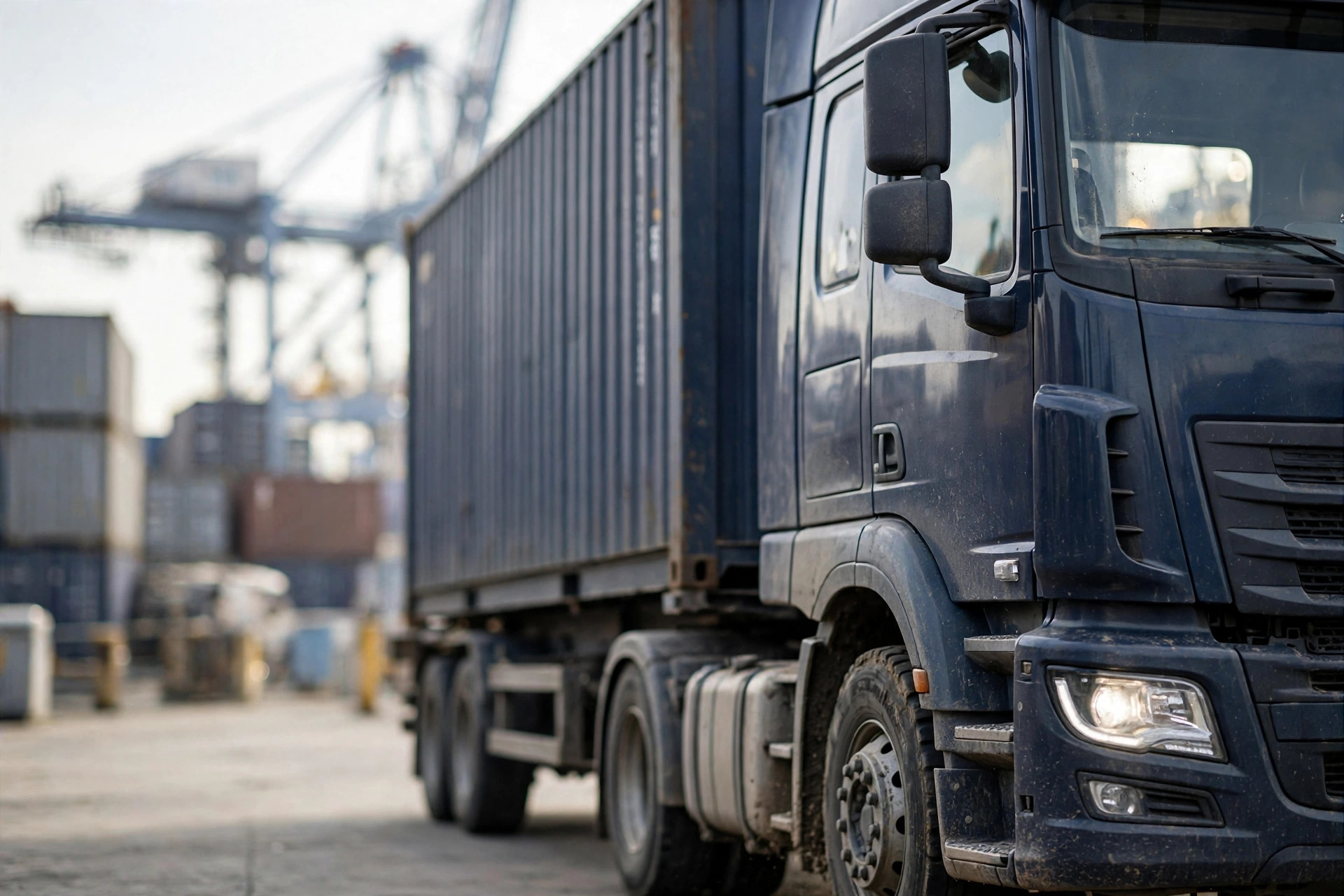 Camión de drayage de contenedores en una terminal portuaria