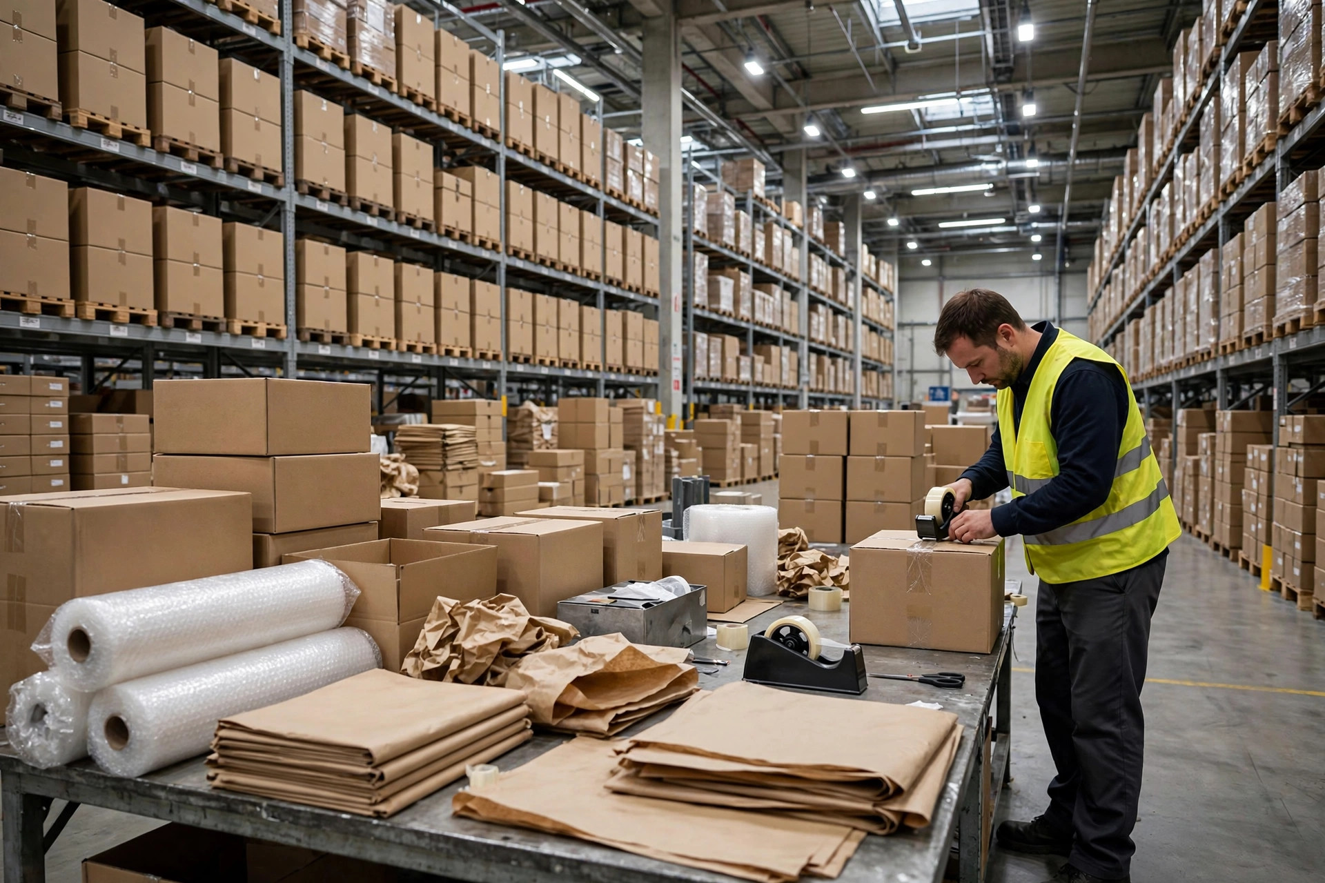 Packing station inside a European overseas warehouse