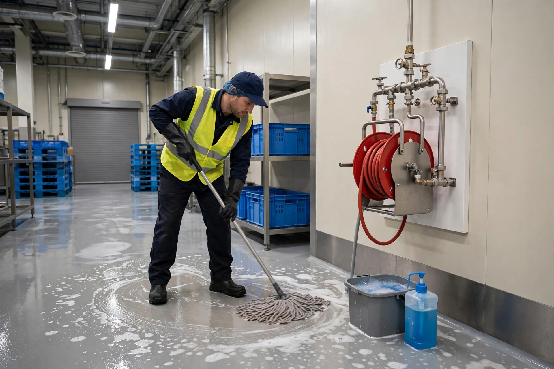 Sanitizing the food-grade warehouse floor