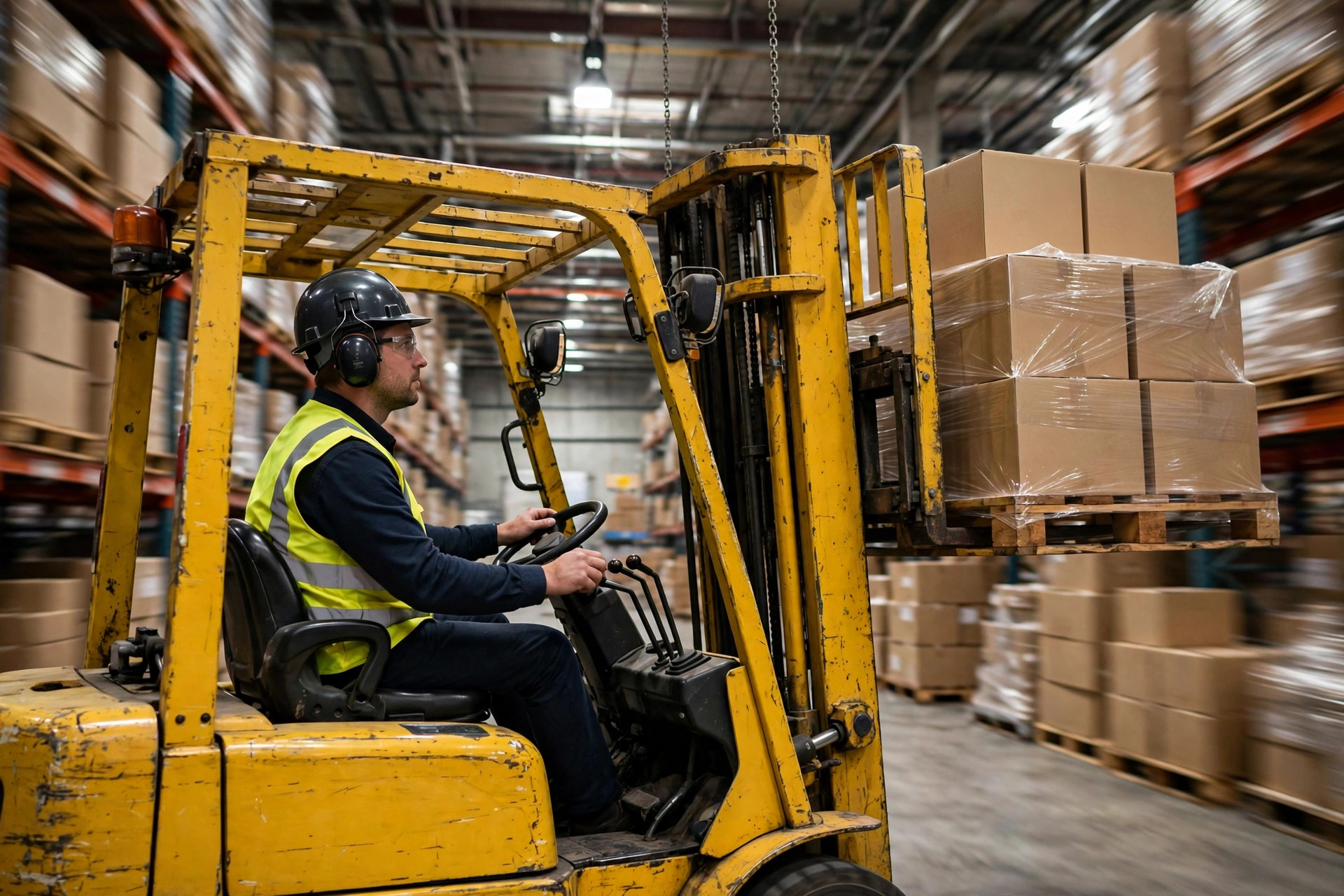 Forklift fleet in warehouse