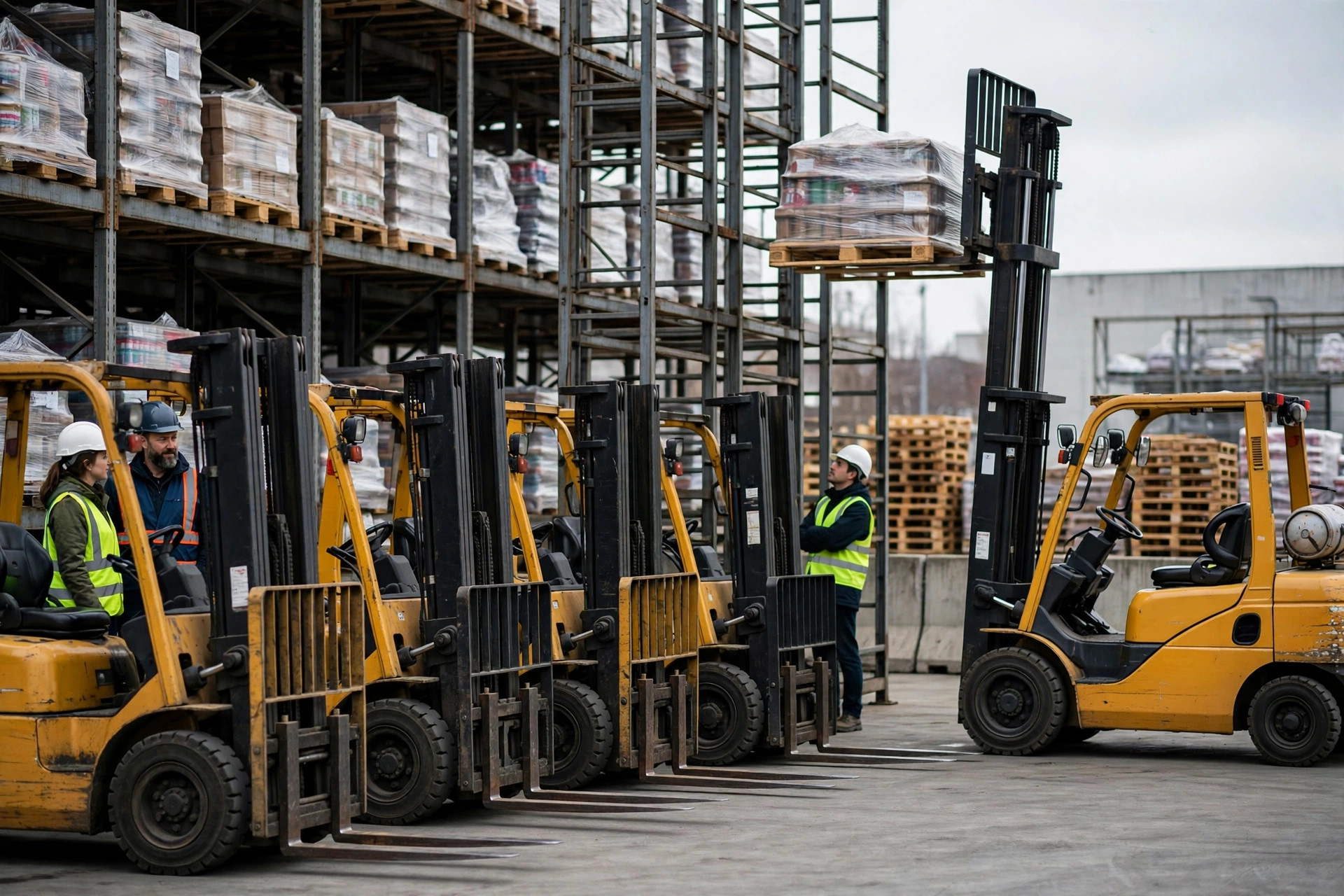 Forklift fleet working in a warehouse