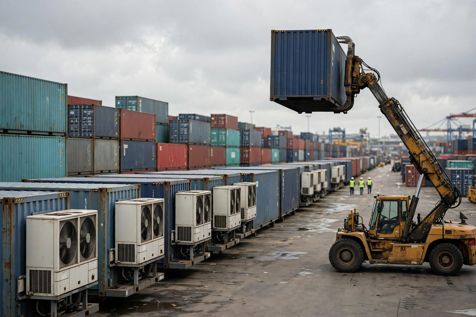 Reefer and container yard at a congested port: get the boxes out to an off-dock yard first