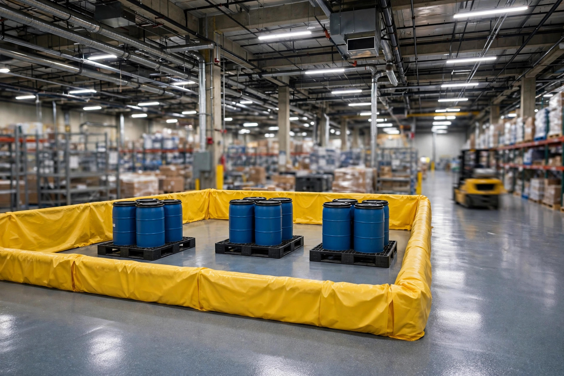 Hazmat Secondary Containment Requirements for Warehouses: Spill Pallets, Berms, and Floors, Costed Out
