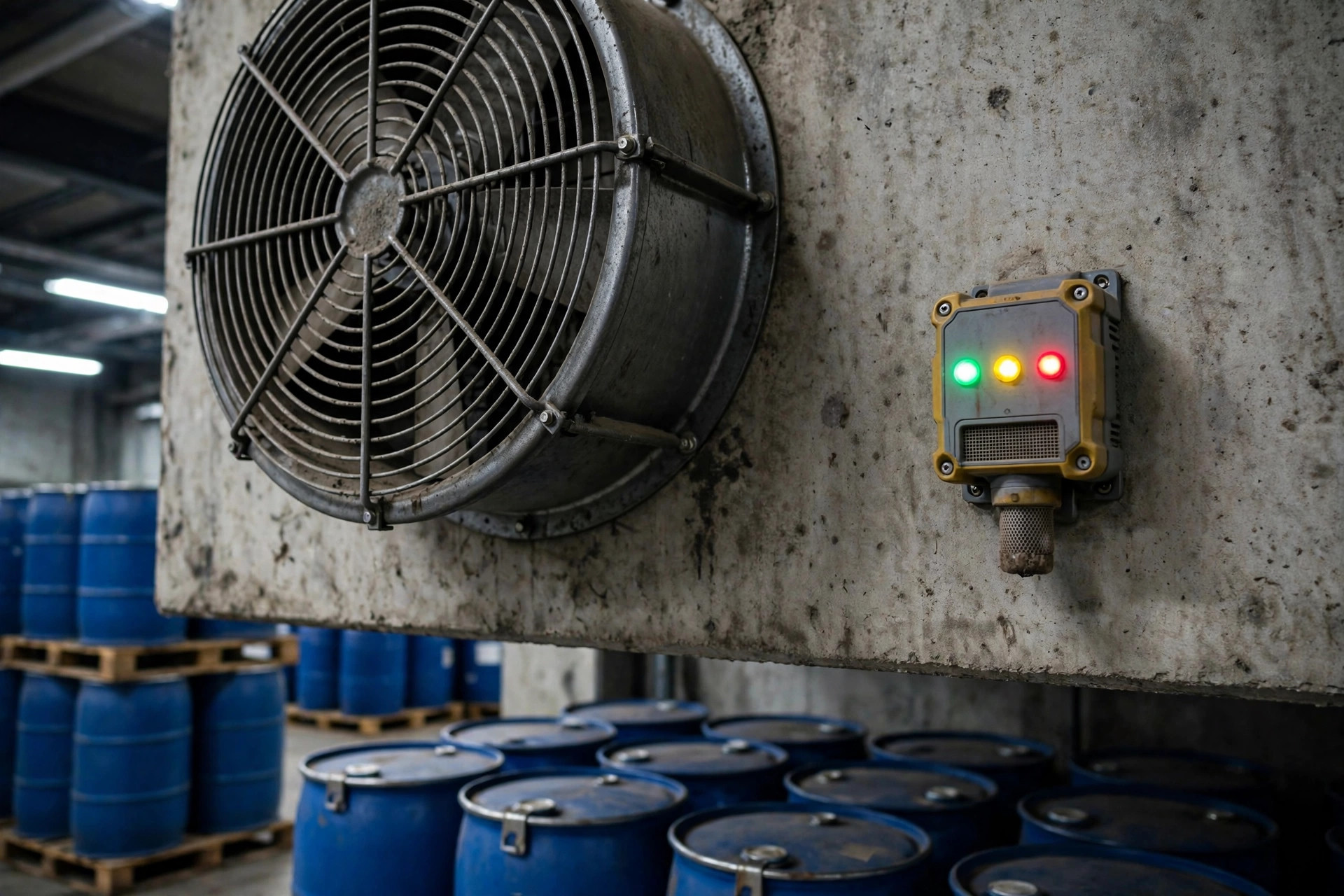 Sistema de ventilación antideflagrante en un almacén de materiales peligrosos