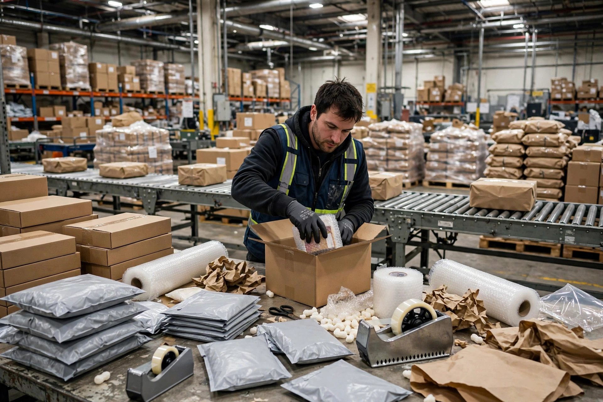 Warehouse packing station in action