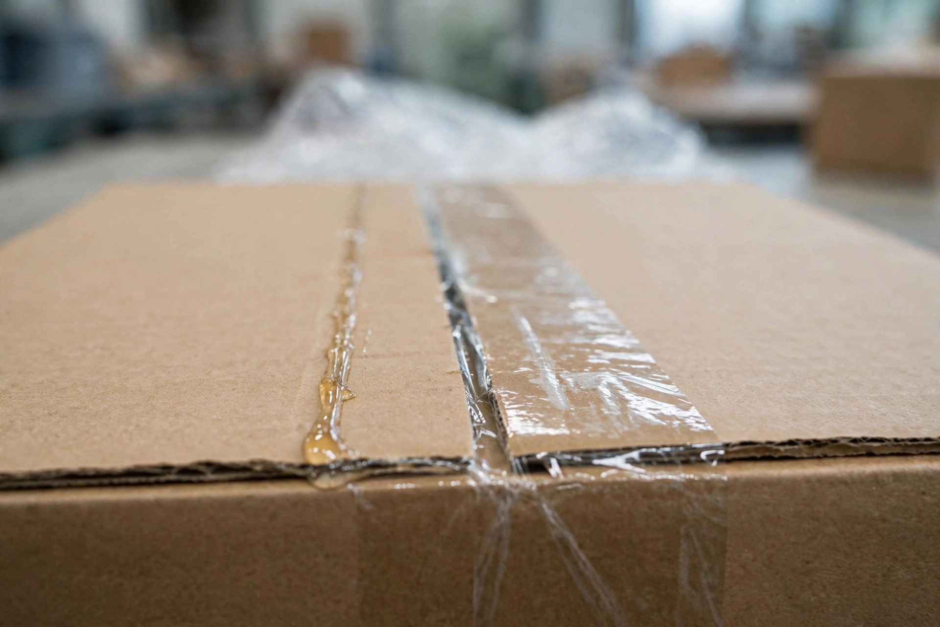 Scelleuse de cartons hot-melt scellant un carton sur le convoyeur