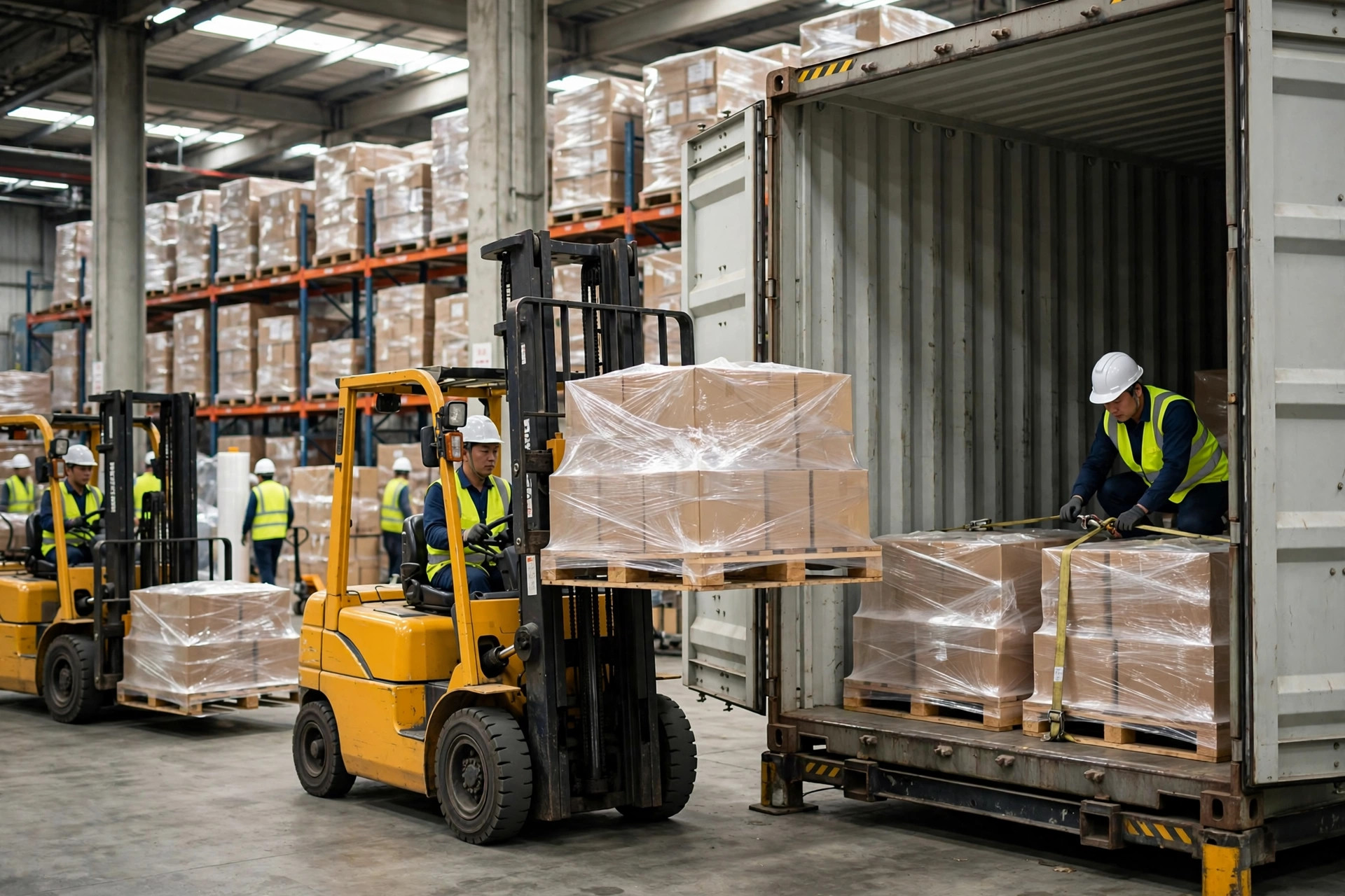 Container loading at an export warehouse