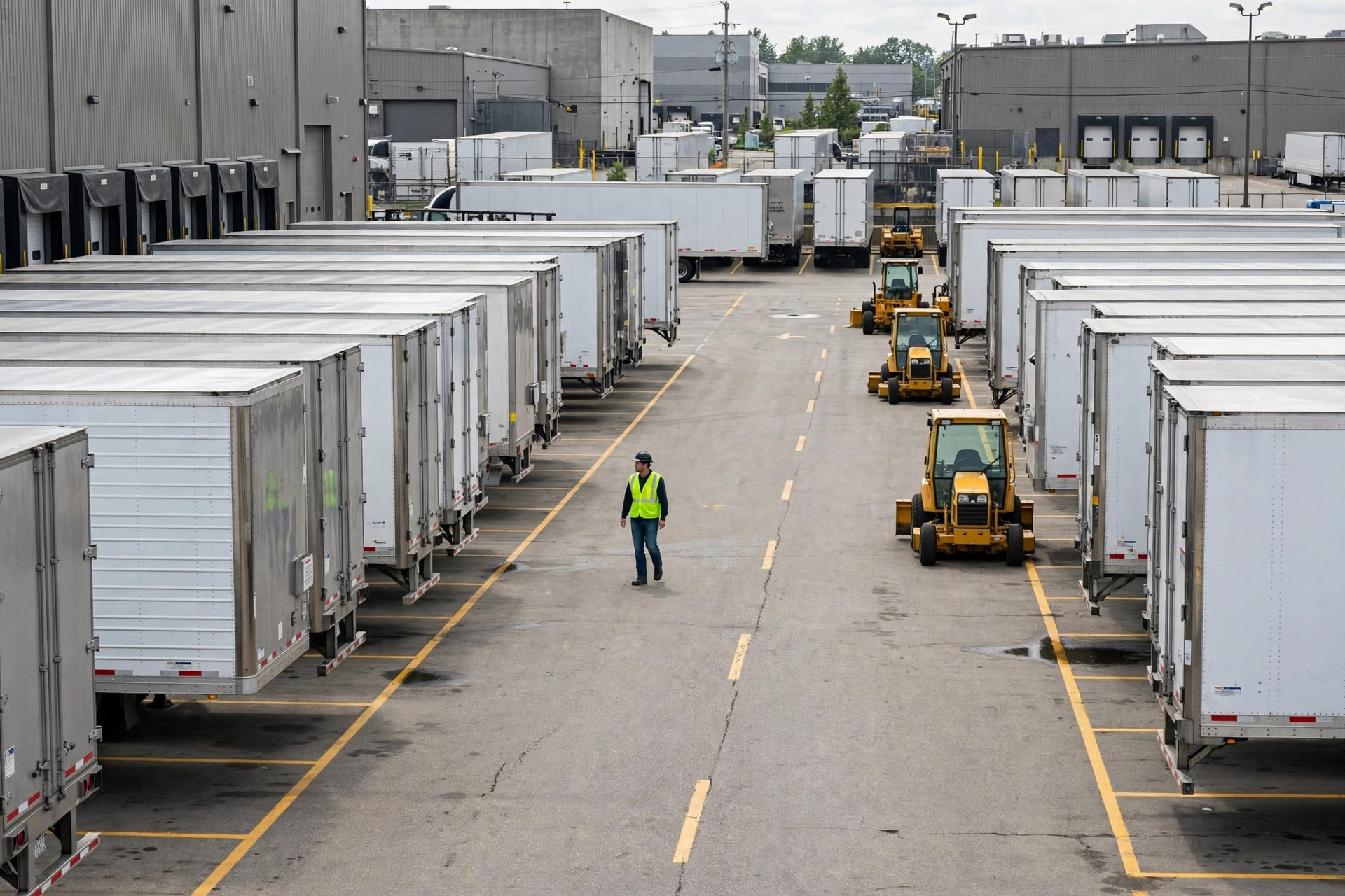 Trailer staging lot inside a distribution campus