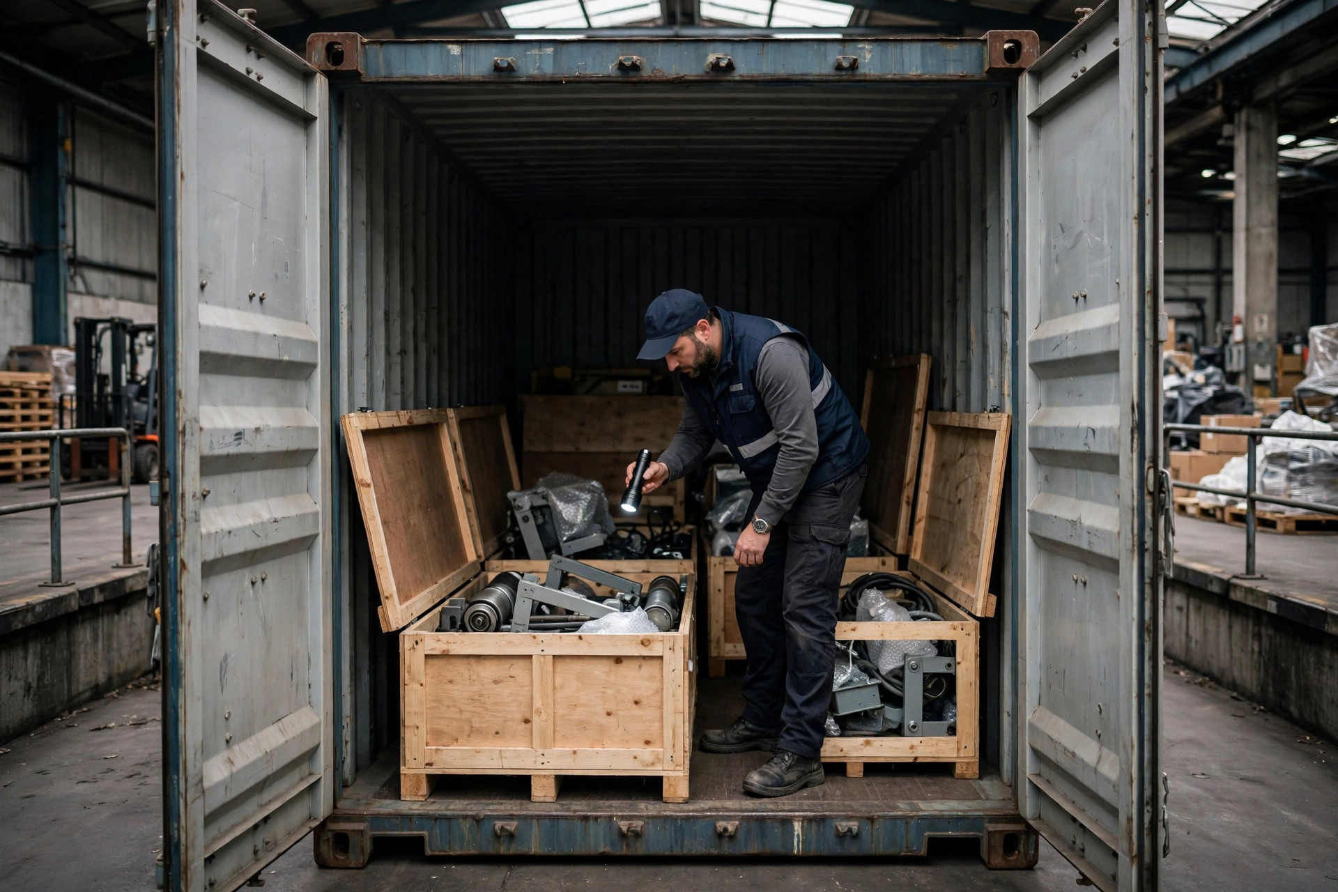 Inspección aduanera de un contenedor con equipos de automatización