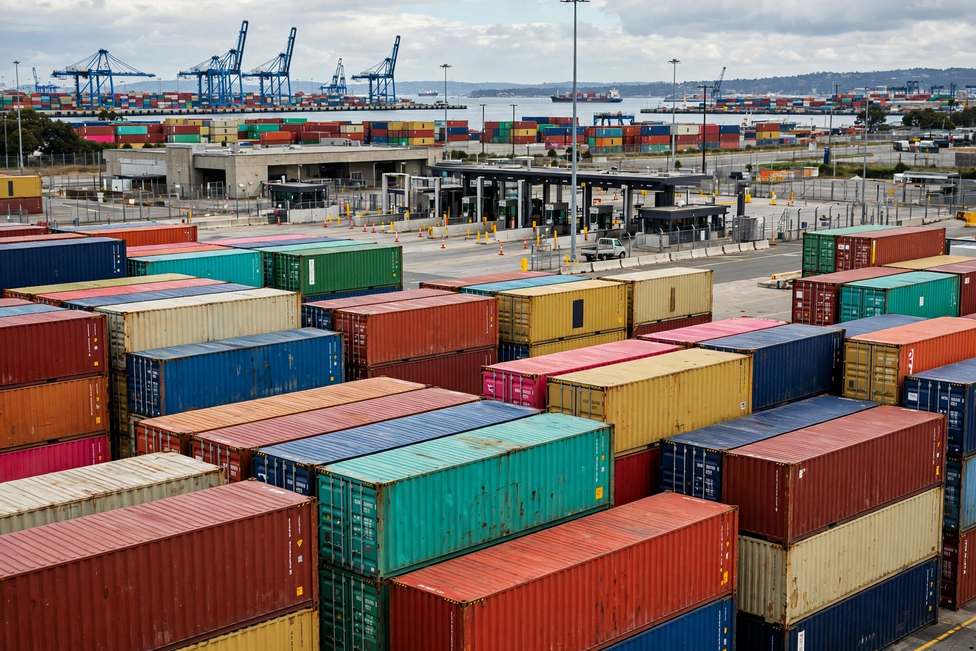 US port customs inspection area with containers