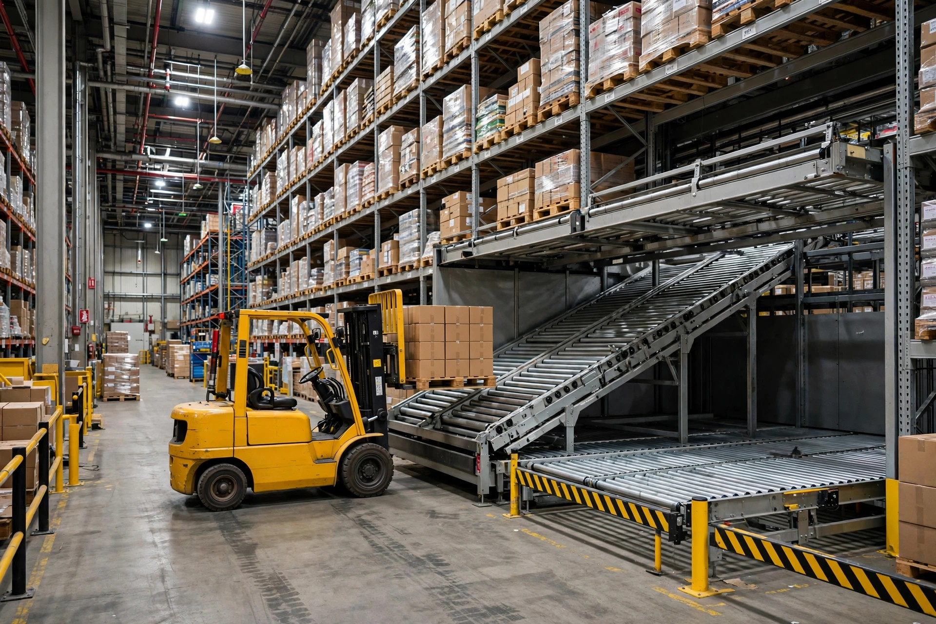 Forklift replenishing a forward pick slot from bulk reserve storage