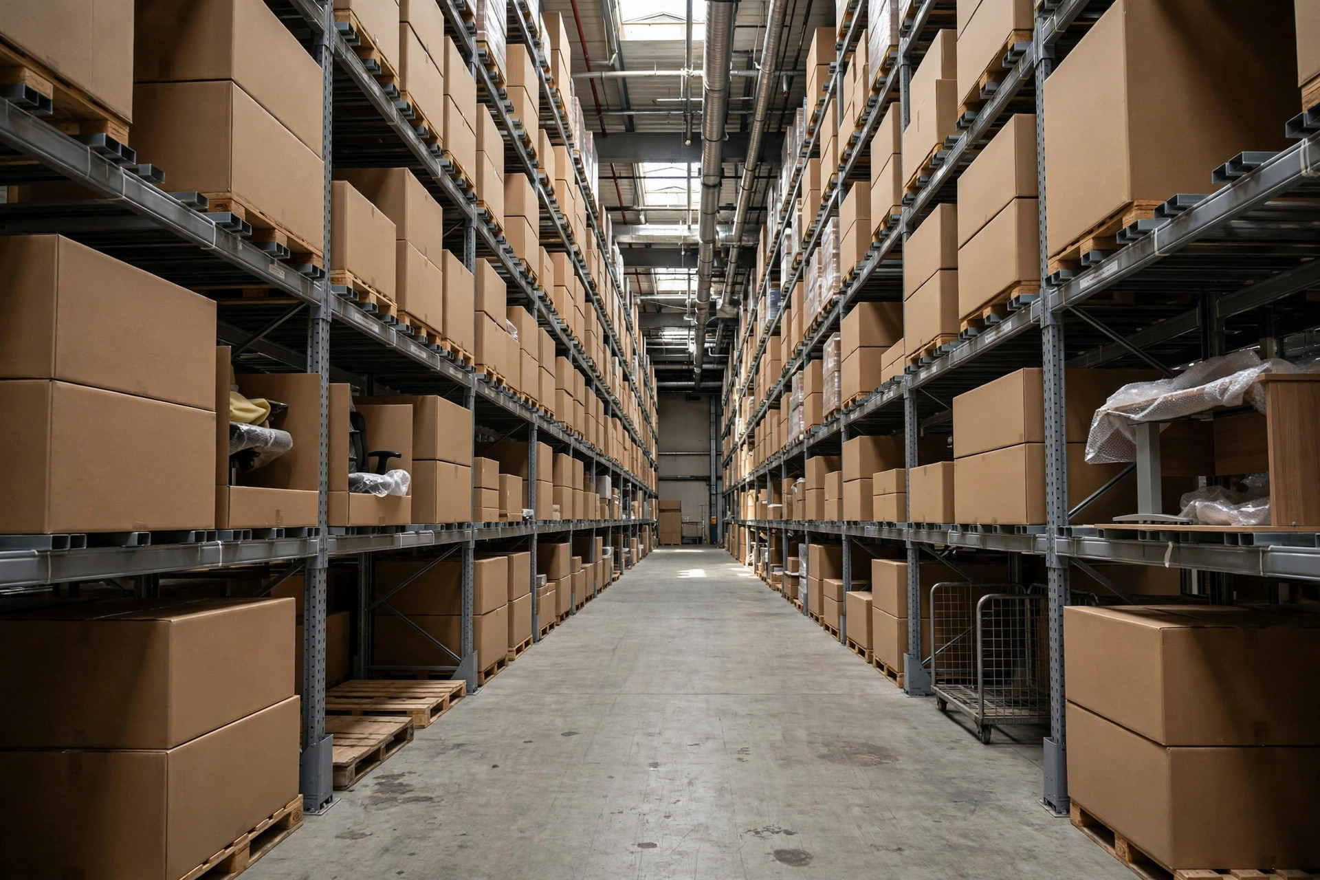 Returned office chairs waiting for inspection in the returns area