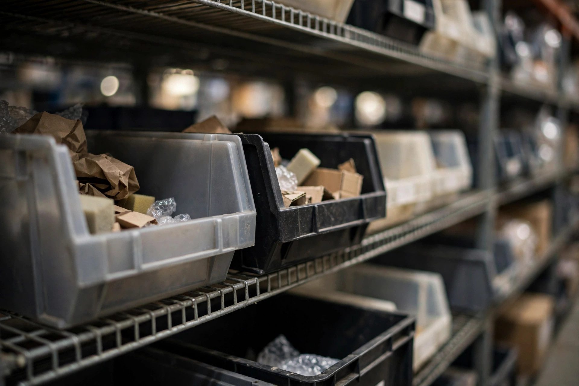 Partially empty warehouse storage bins