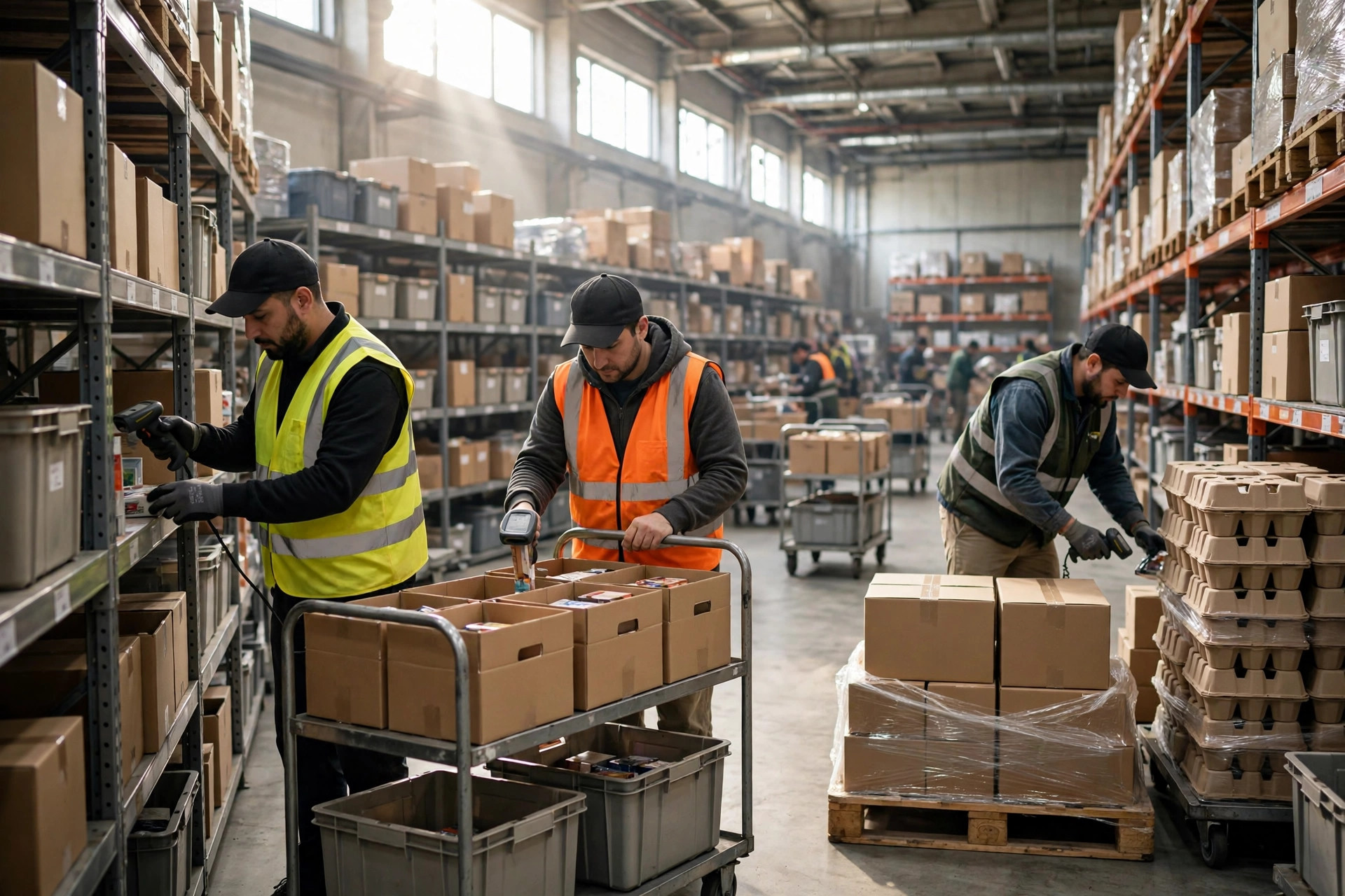 Wave picking in progress on the warehouse floor