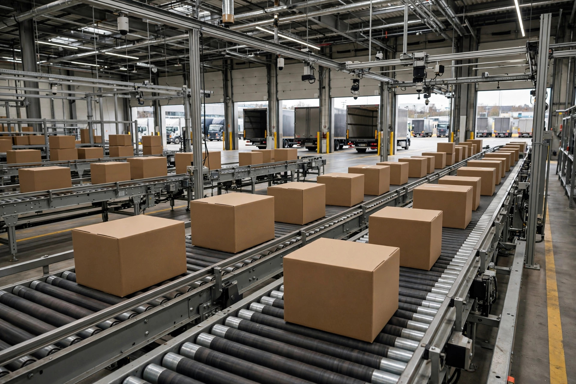Parcels moving on a sortation conveyor