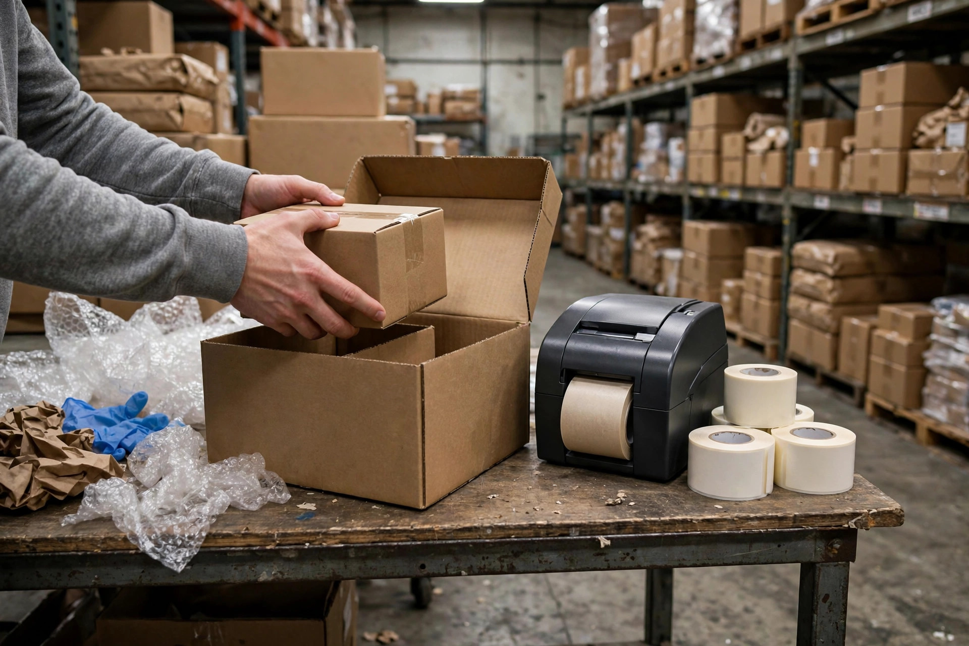 Small seller packing bench in action