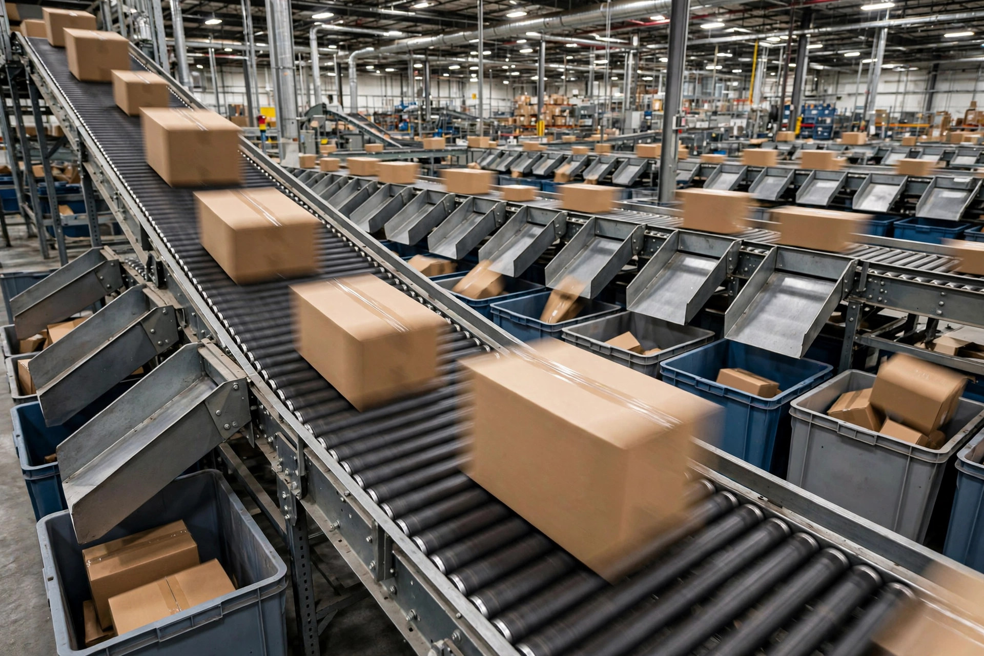 Picking and packing operations inside an overseas fulfillment warehouse