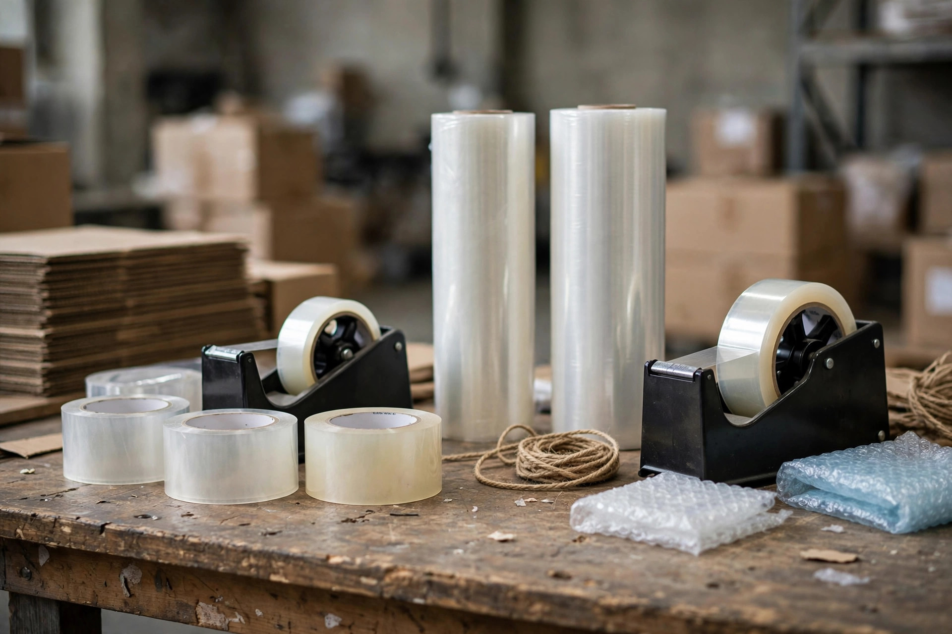 Stretch film wrapping at a packing station