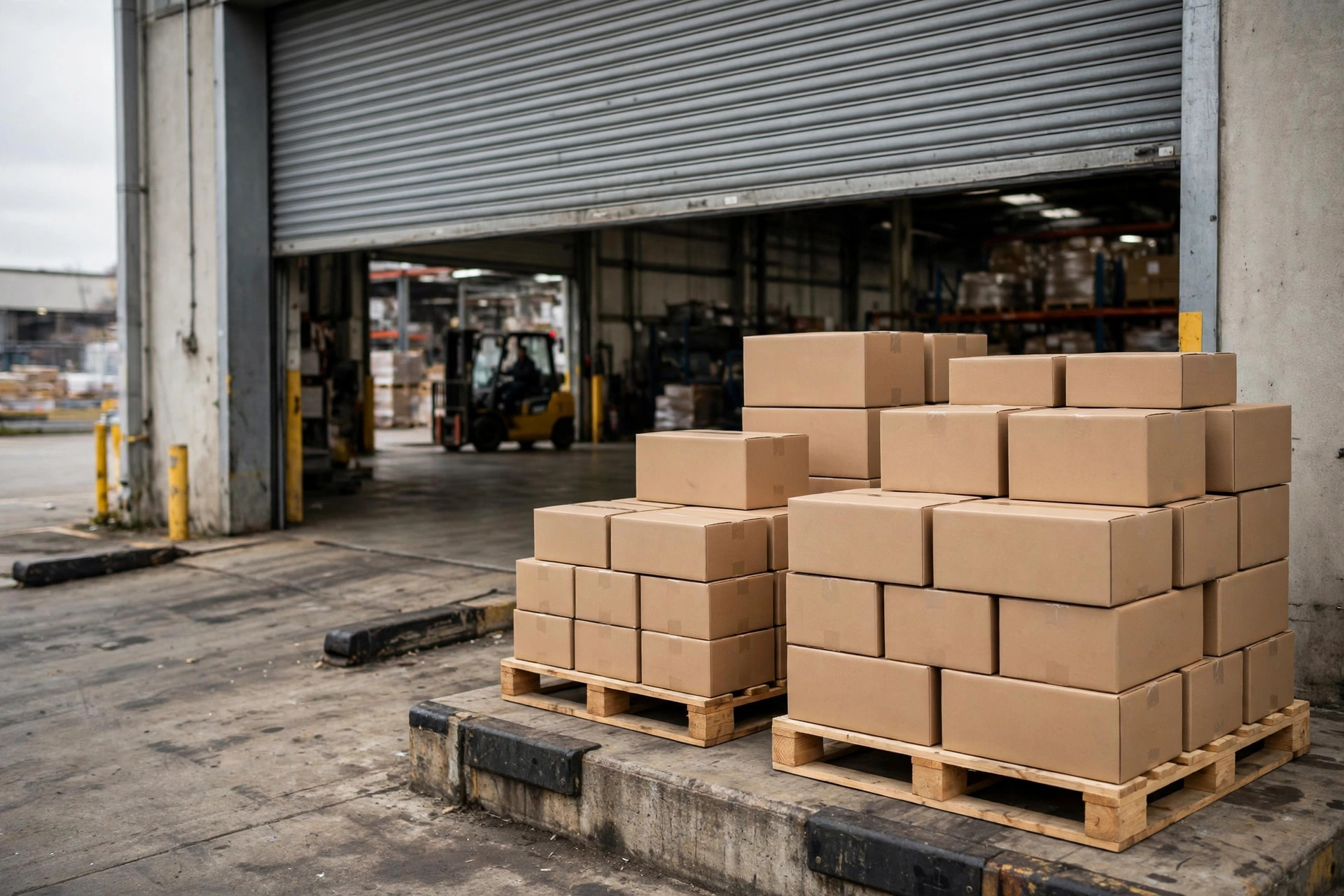Carrier driver handing packages to the receiving clerk at the dock door