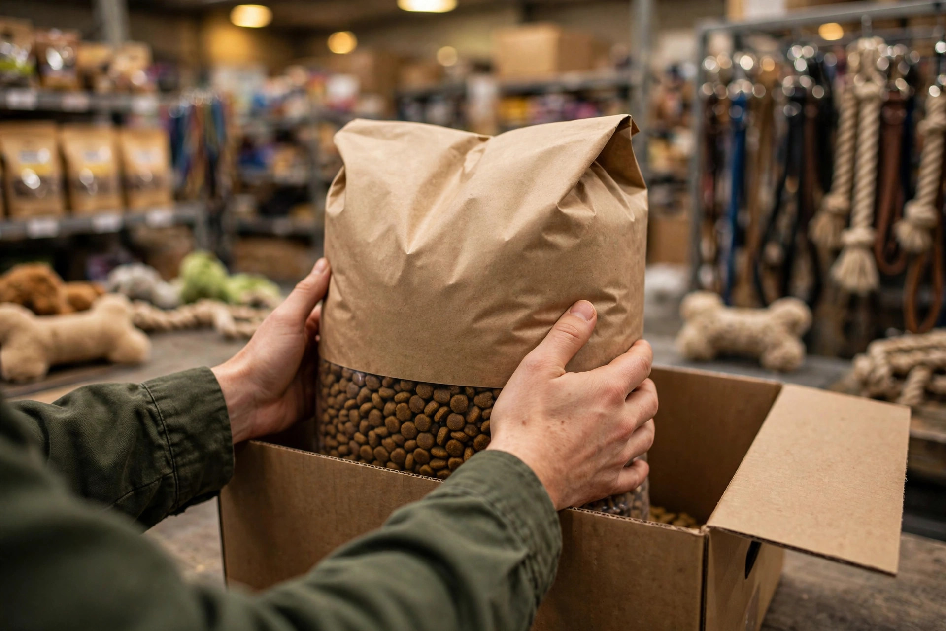 Pet supplies warehouse picking and packing in action