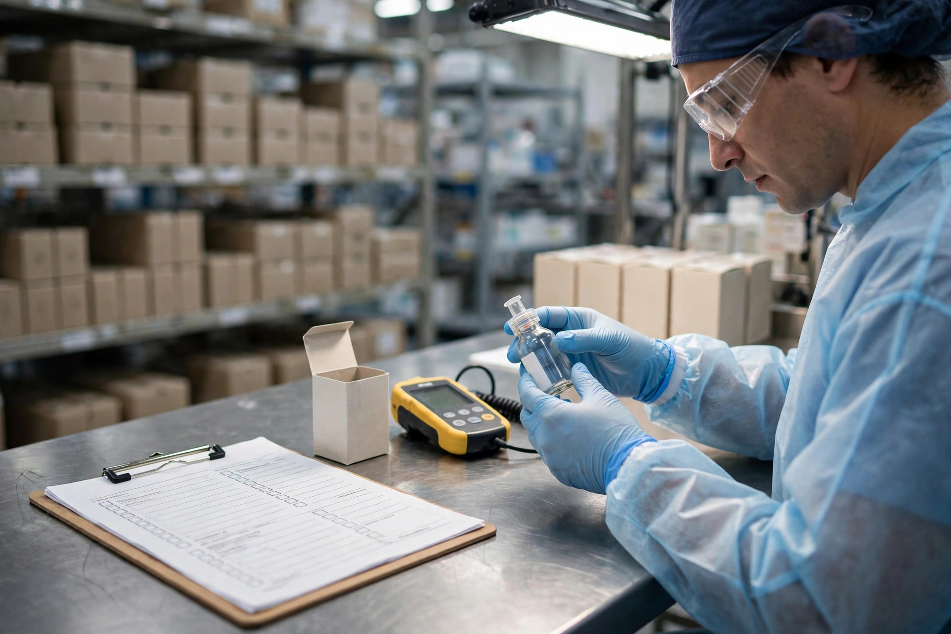 Returned drug inspection in a pharma warehouse quarantine area