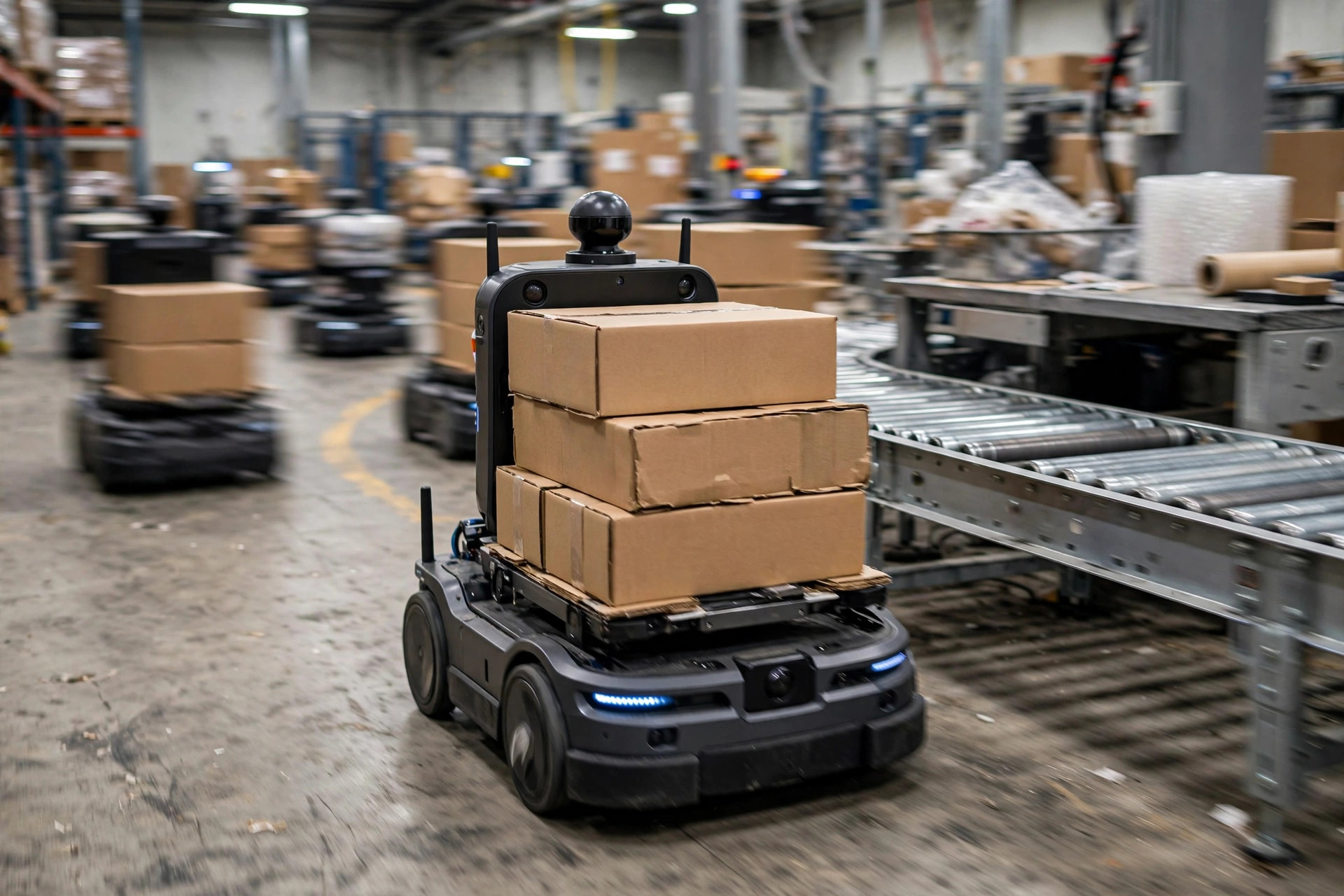 Conveyor and AMR fleet working together