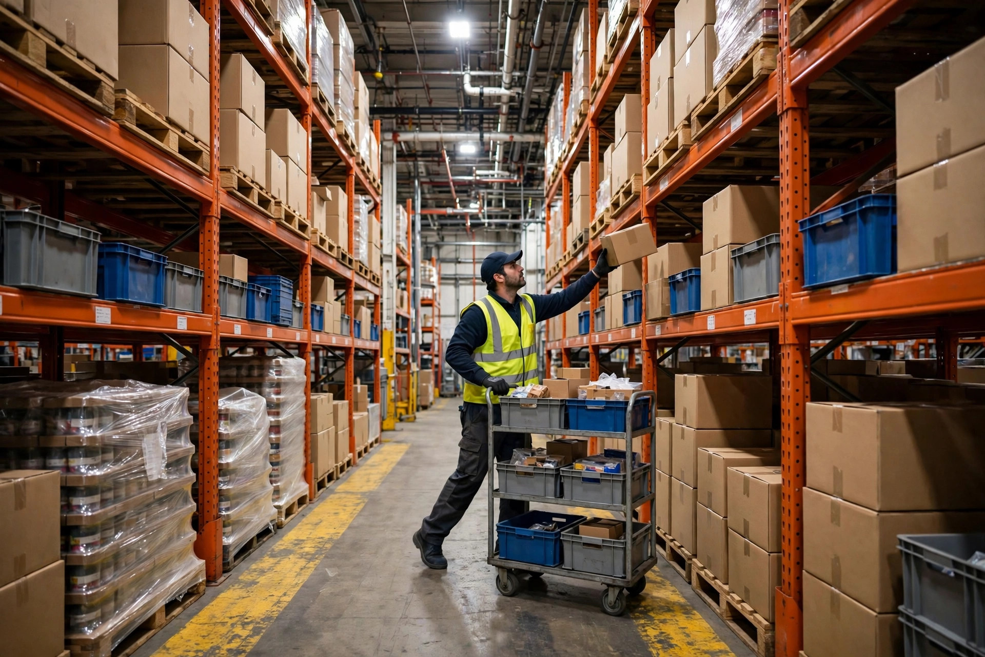 Pick and pass zone picking operation in a distribution center