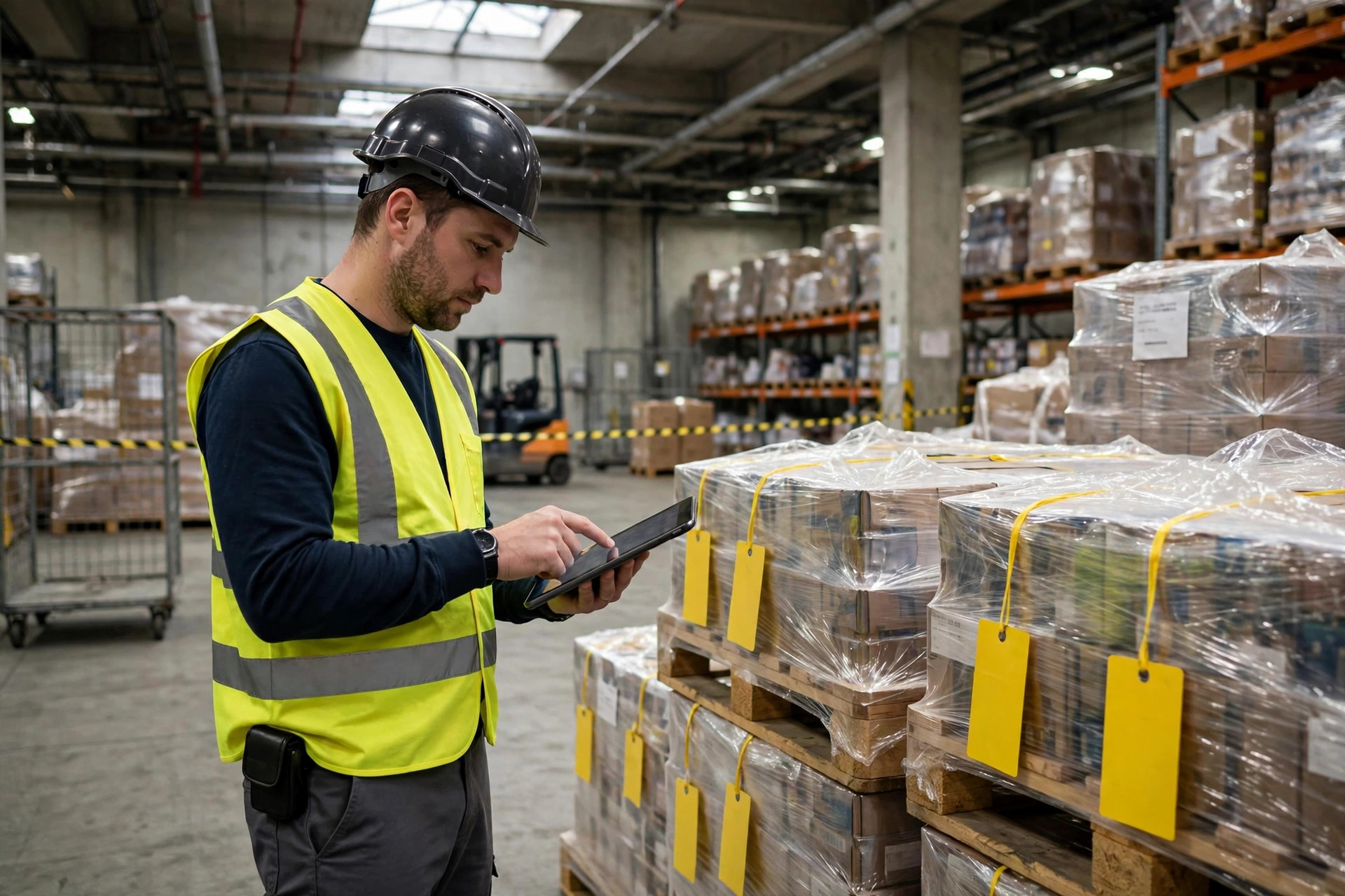 QC inspector performing hold and release actions on a tablet in the WMS