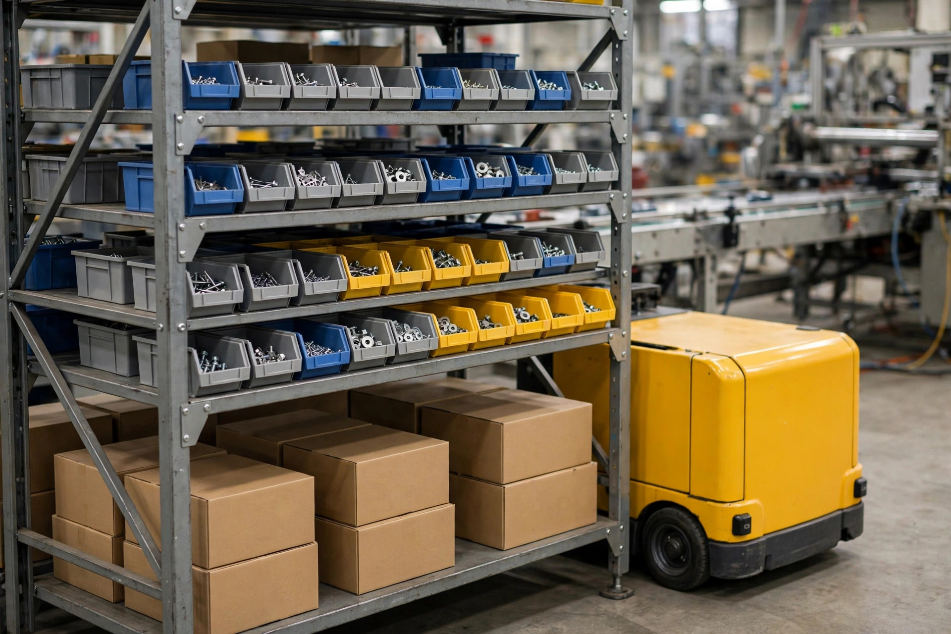 AMRs executing kitted delivery tasks at a line-side supermarket