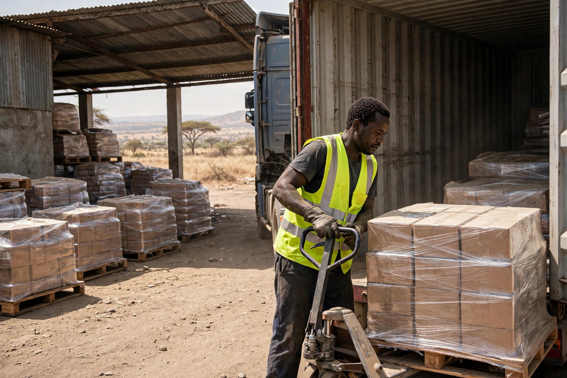 Container handling at the Kigali dry port truck yard